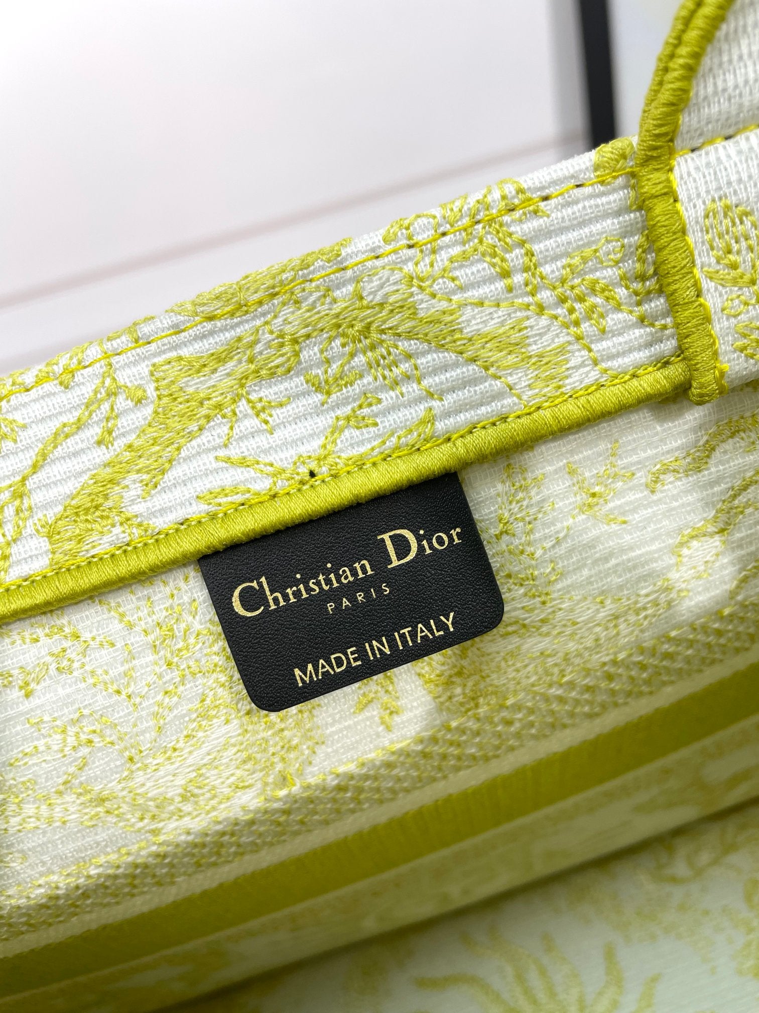 Christian Dior Medium Book Tote - Chartreuse Toile de Jouy Soleil Embroidery