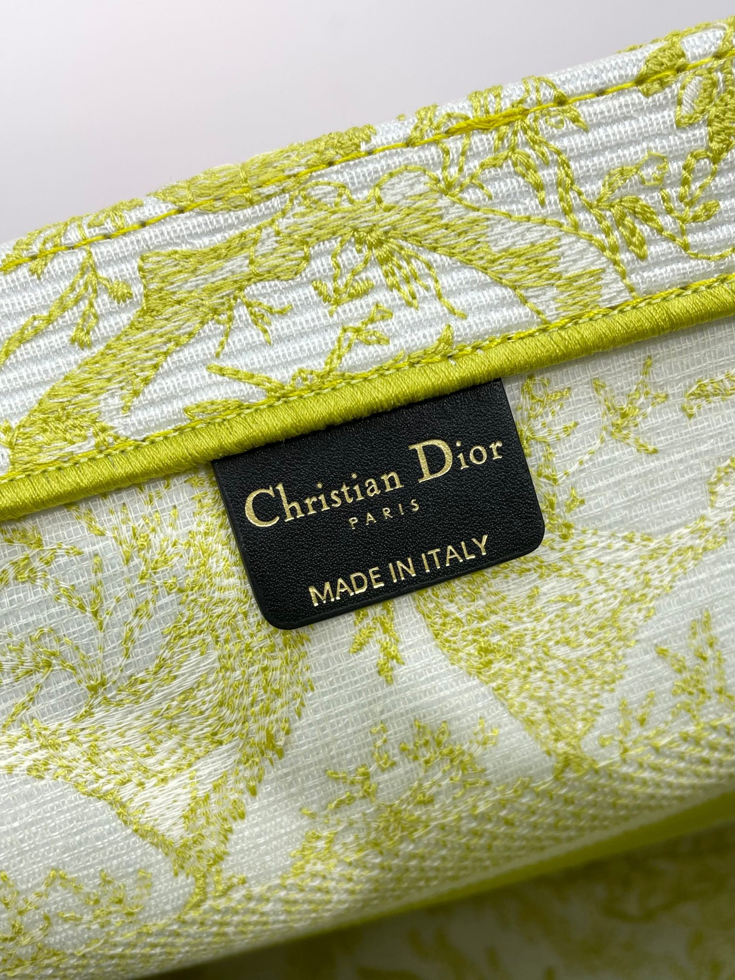 Dior Lime Green and White Sun Pattern Canvas Tote Handbag