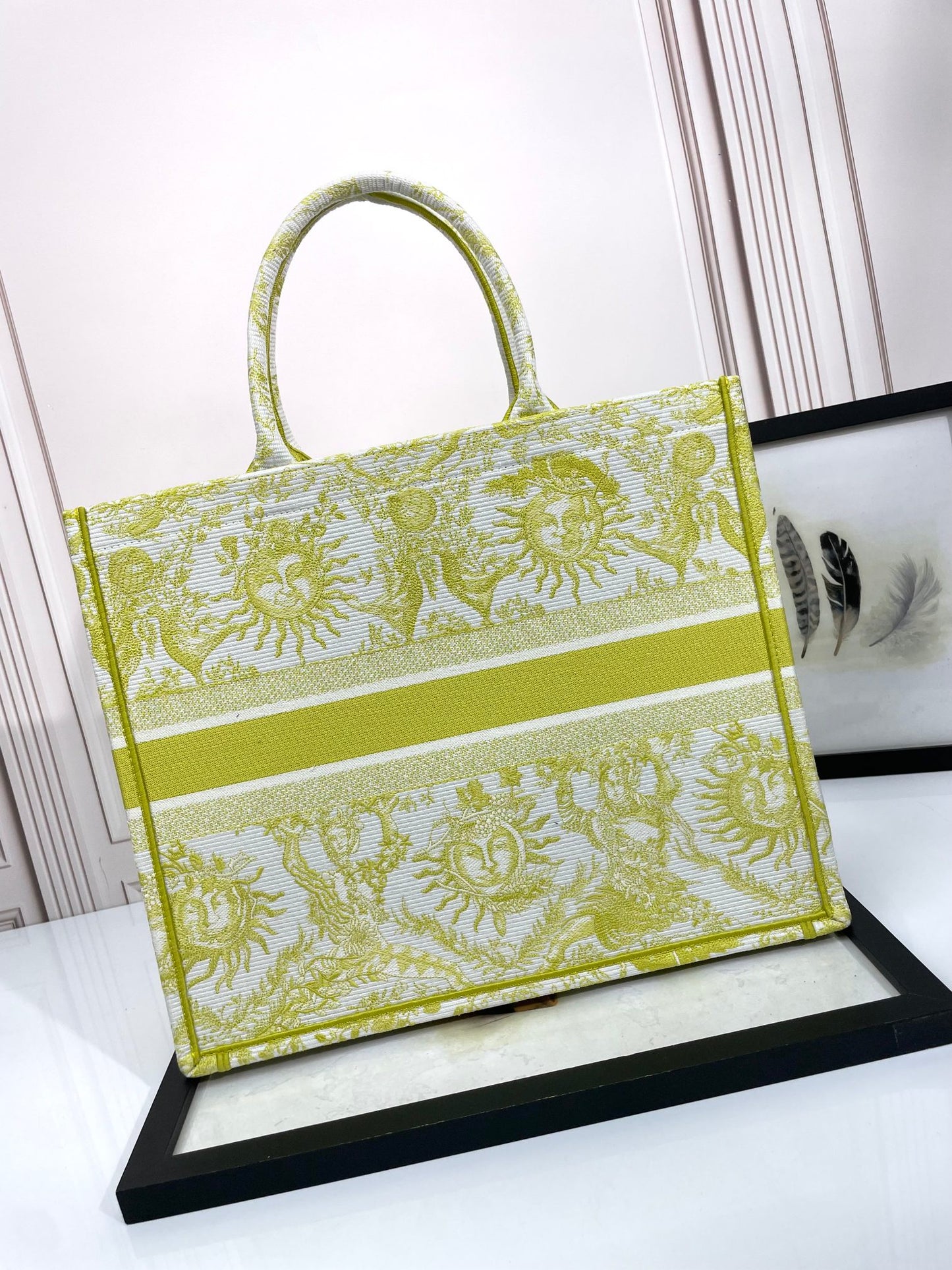 Dior Lime Green Toile Print Canvas Tote Bag Luxury Style Handbag