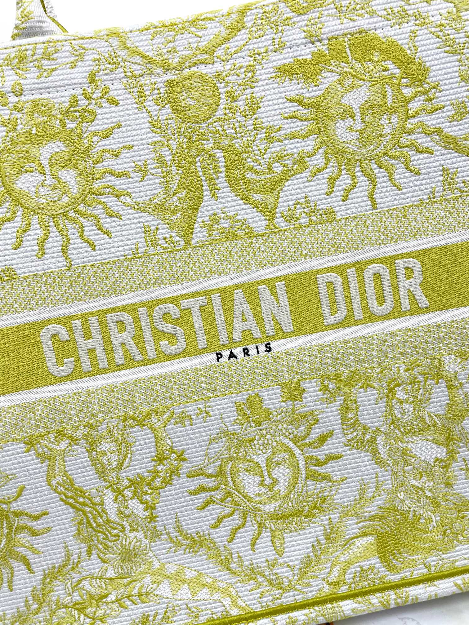 Dior Yellow and White Embroidered Sun Astrology Print Canvas Tote Bag