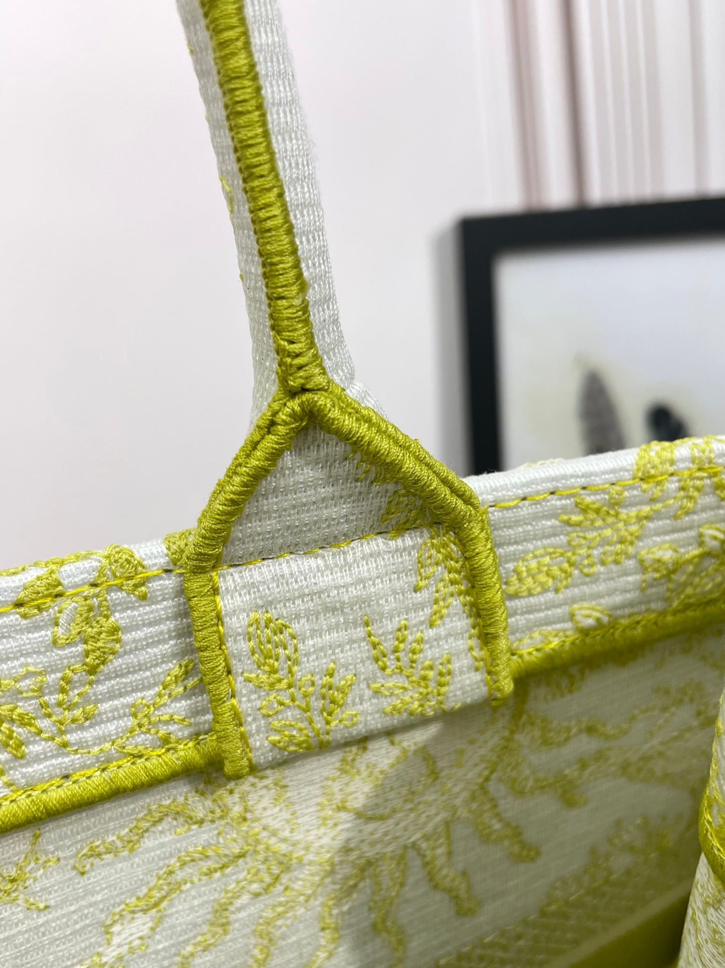 Dior Lime Green Toile Print Canvas Tote Bag Luxury Style Handbag