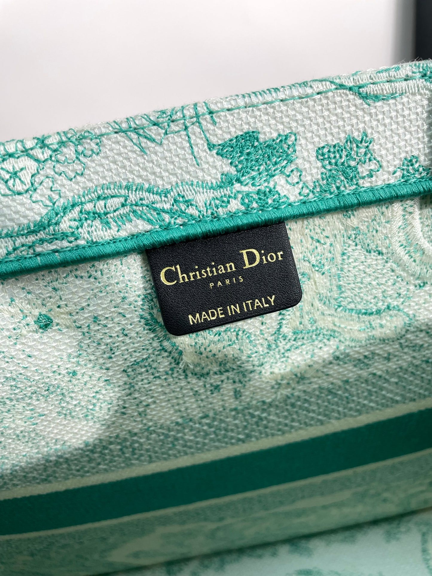 Christian Dior Medium Book Tote - Green Toile de Jouy Embroidery