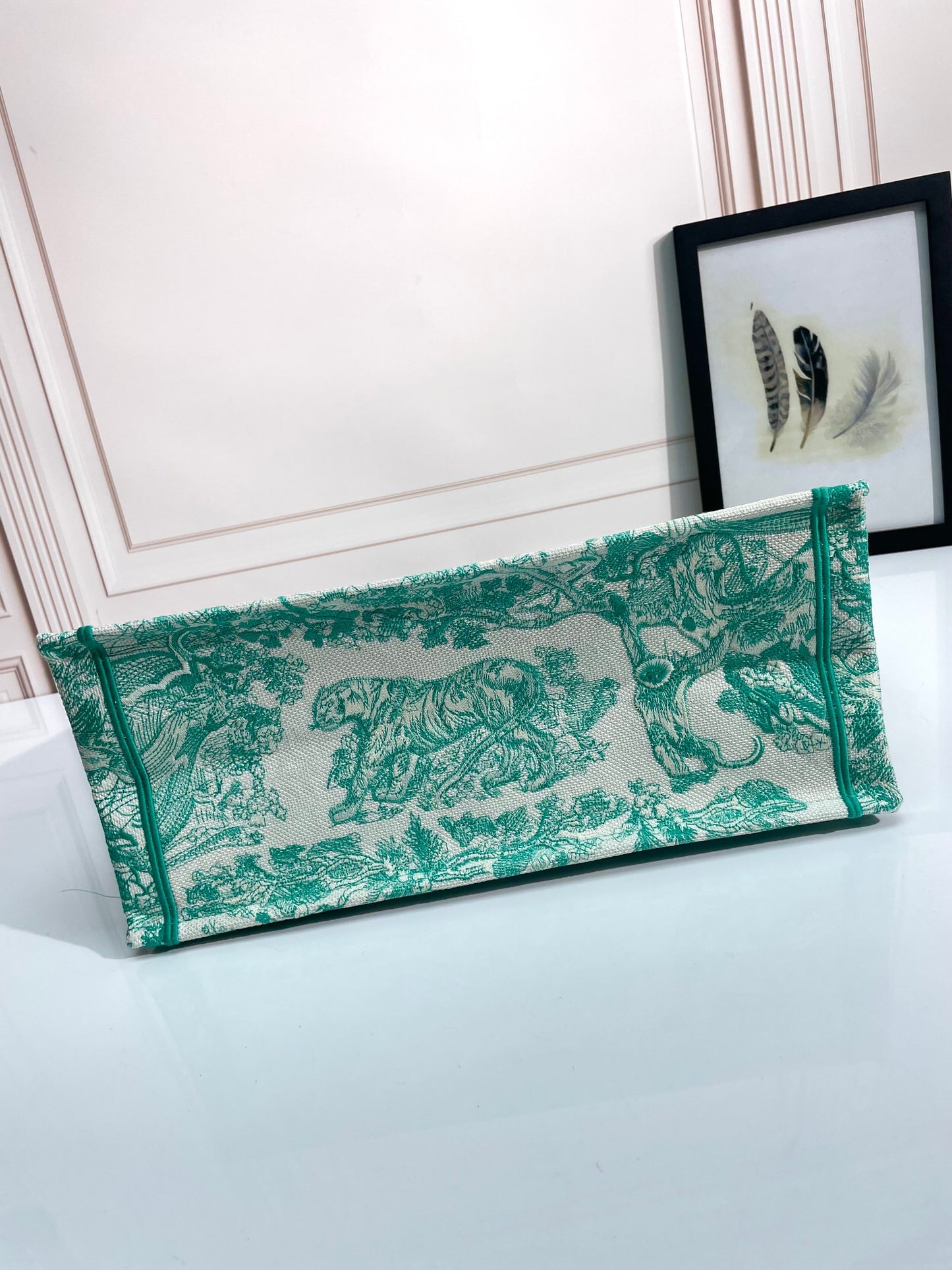 Dior Green and White Floral Toile de Jouy Canvas Tote Bag