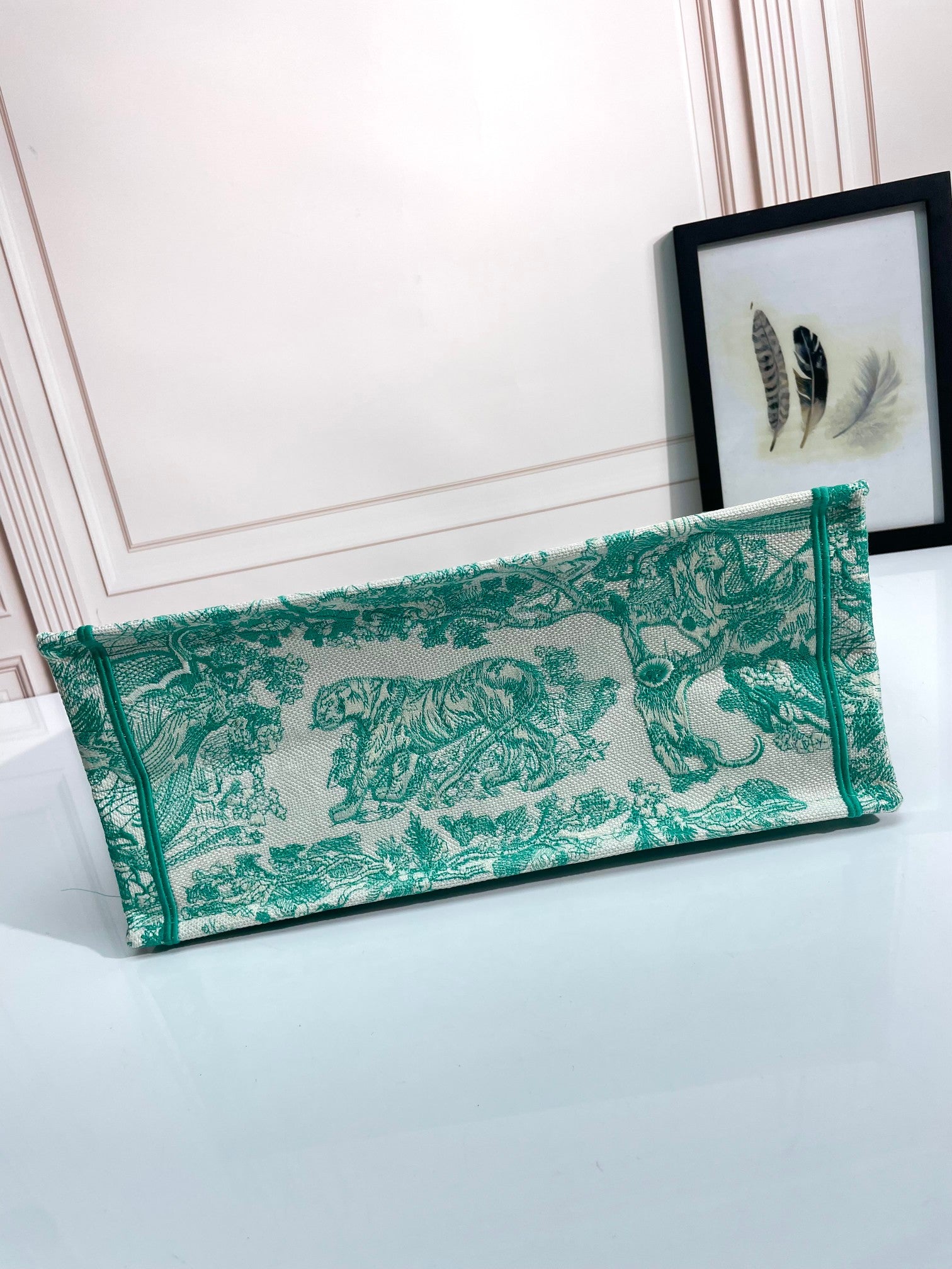 Christian Dior Large Book Tote - Green Toile de Jouy Sauvage Embroidery