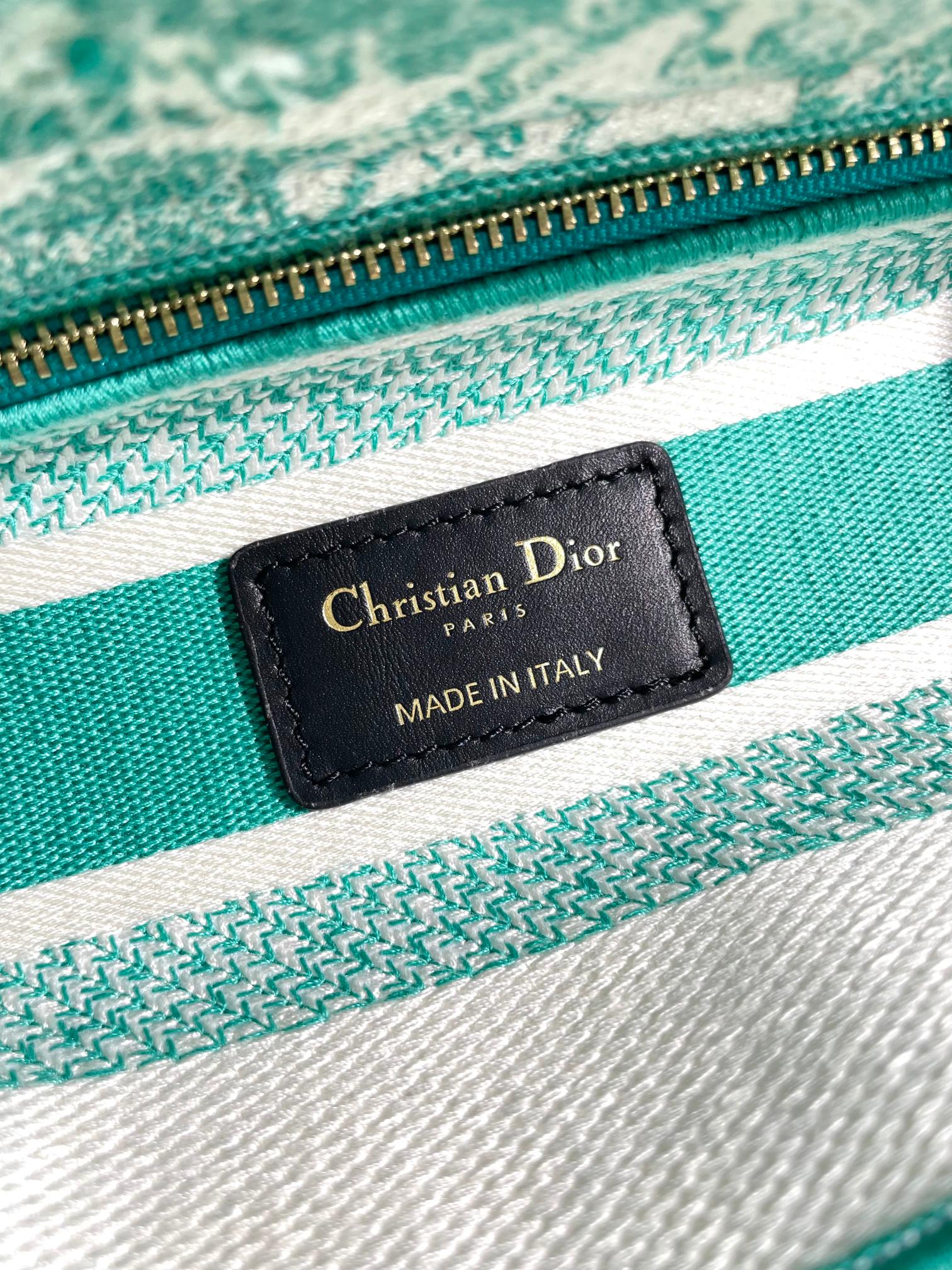 Dior Teal Toile Pattern Embroidered Canvas Top Handle Handbag