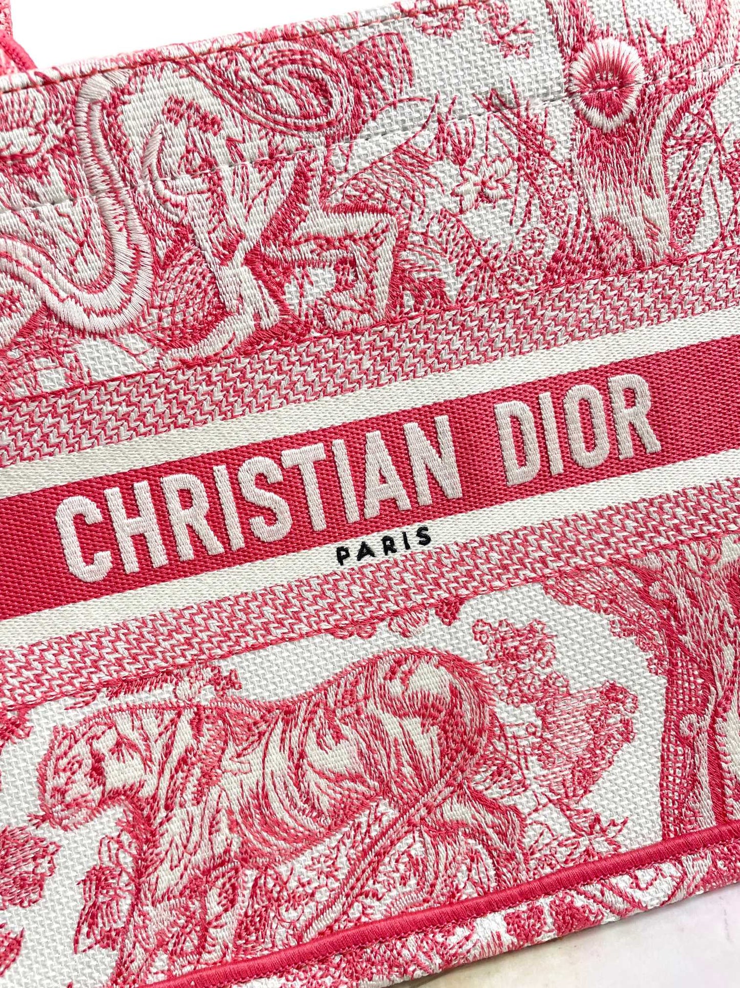 Christian Dior Medium Book Tote Pink Toile de Jouy Embroidery