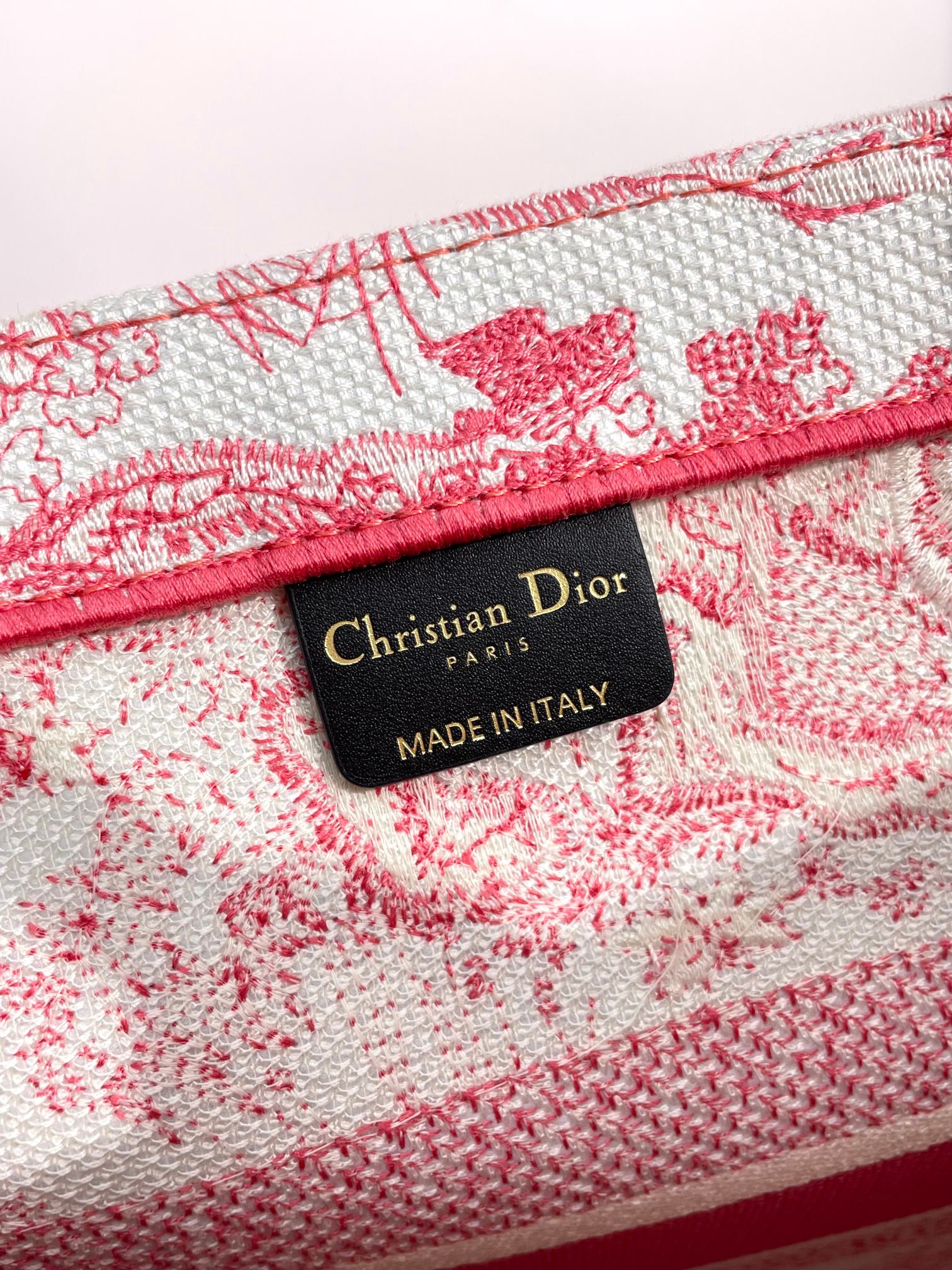 Dior Vintage Red Embroidered Floral Tapestry Canvas Tote Bag