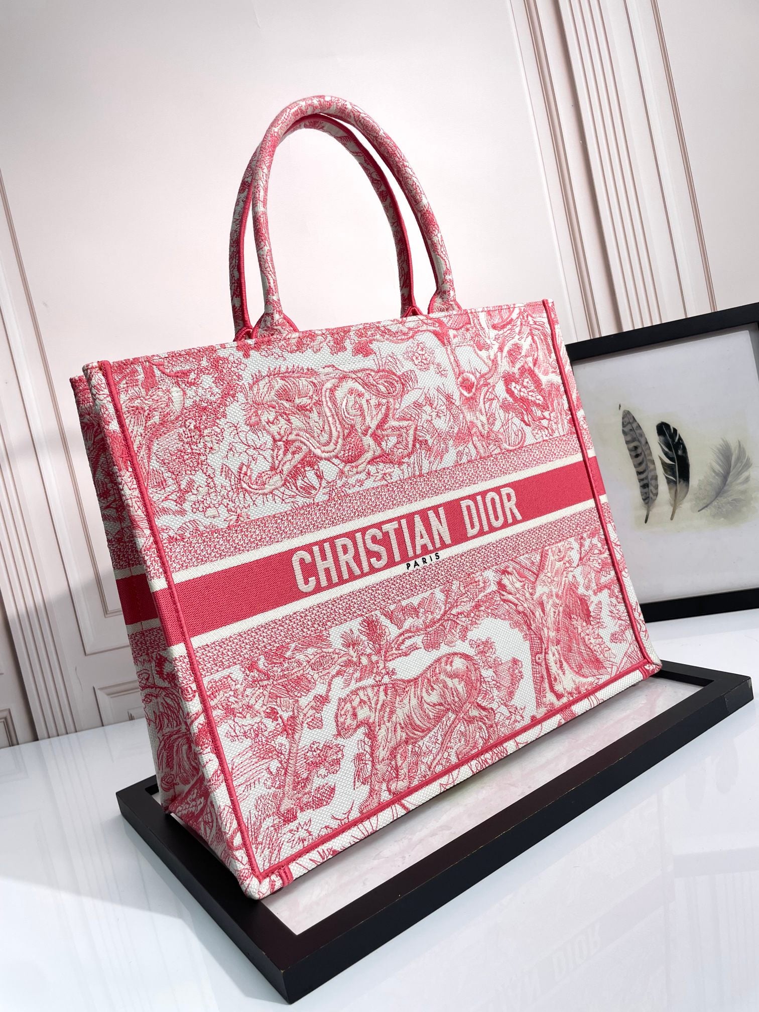 Christian Dior Medium Book Tote Red Toile de Jouy Embroidery