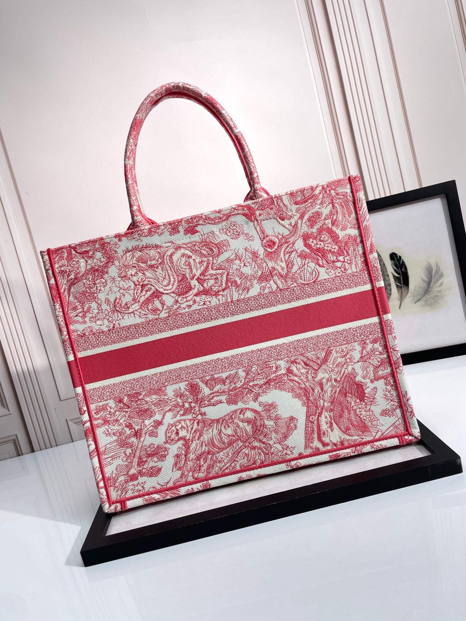 Christian Dior Medium Book Tote Red Toile de Jouy Embroidery