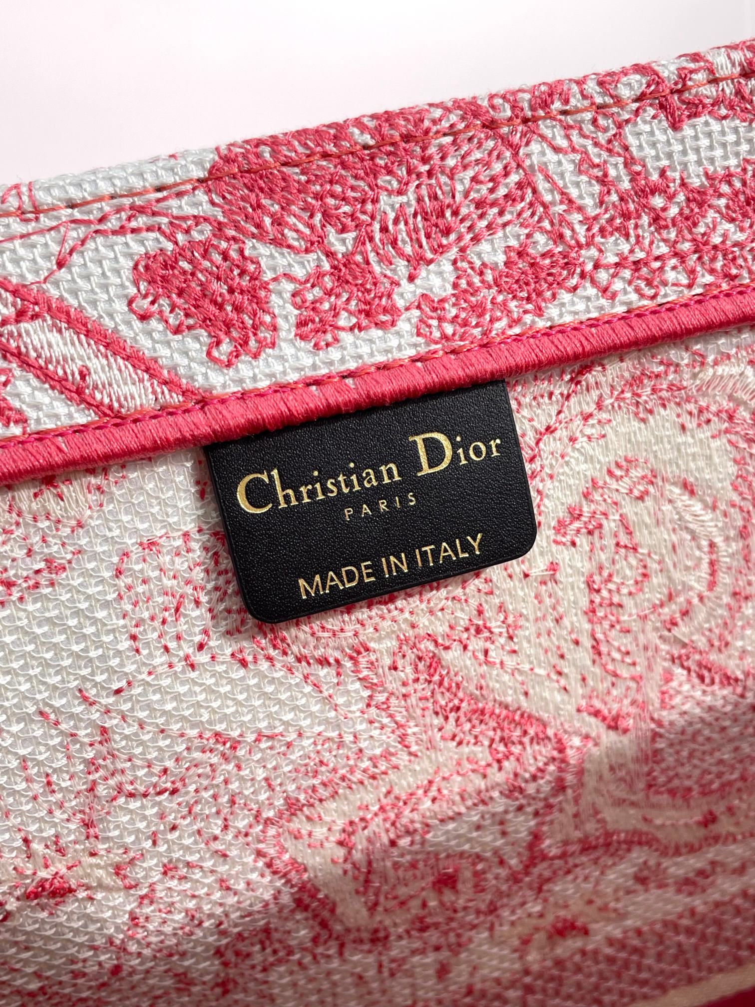 Christian Dior Large Book Tote Red Toile de Jouy Embroidery