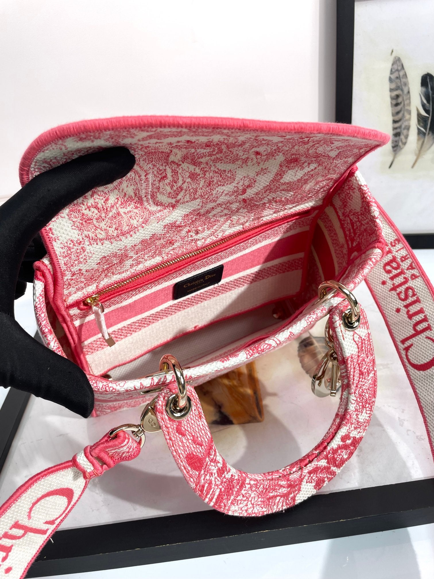 Christian Dior Lady Dior Bag Pink Toile de Jouy Embroidery