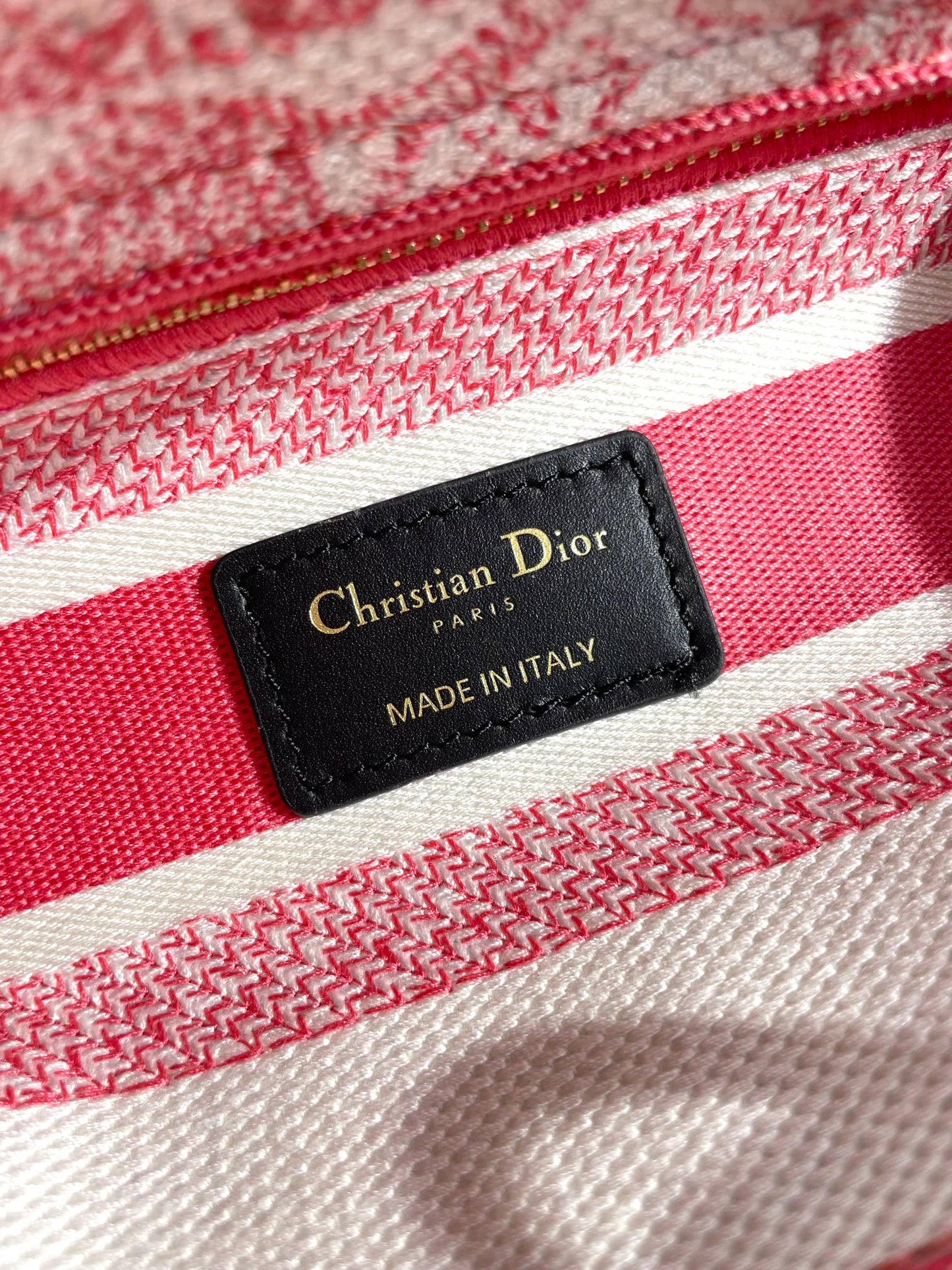 Dior Elegant Red Toile de Jouy Embroidered Canvas Top Handle Tote Bag