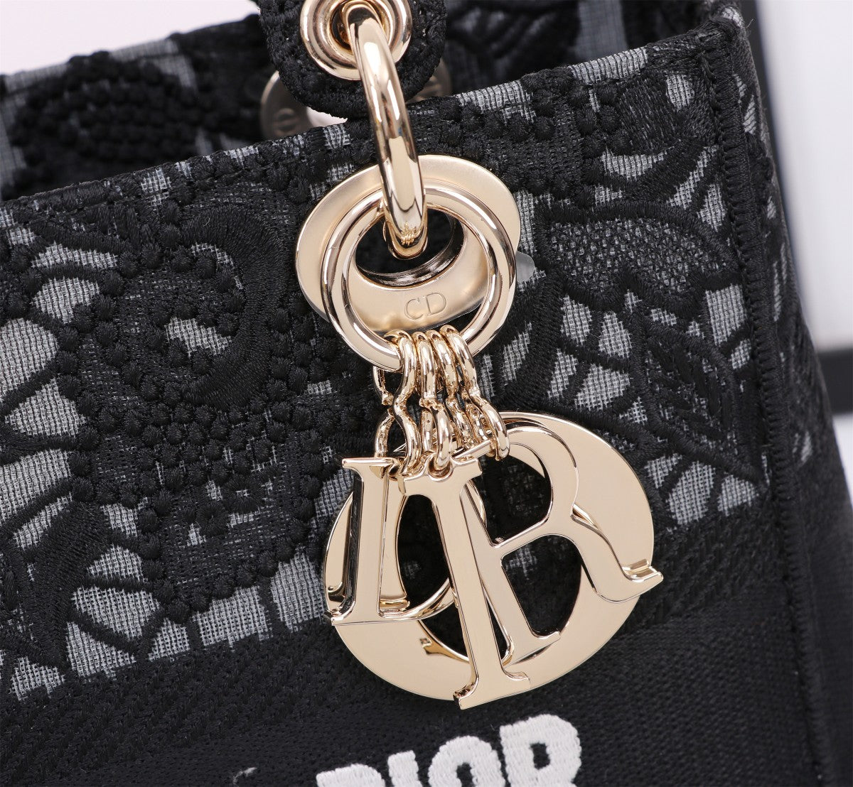 Dior Elegant Black Floral Lace Embroidered Top Handle Handbag