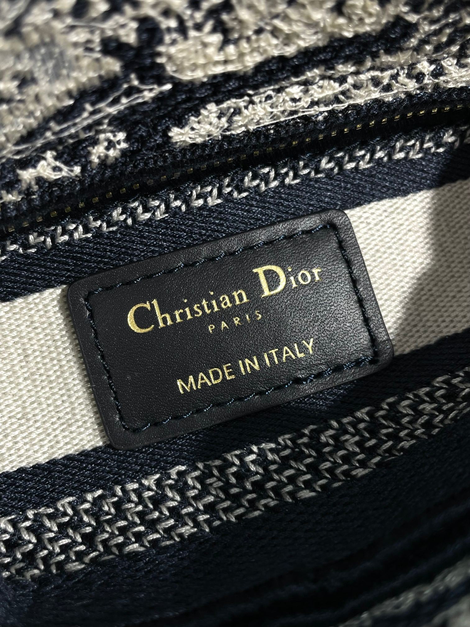 Dior Navy Blue Floral Embroidered Canvas Top Handle Handbag