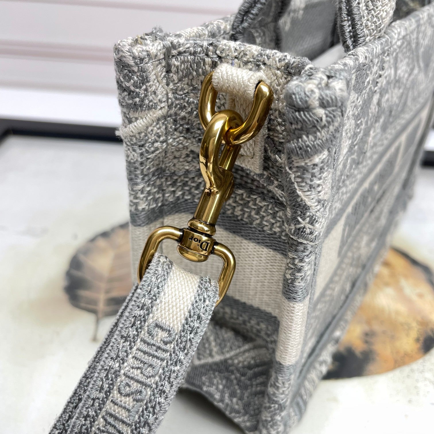 Dior Vintage Grey Embroidered Canvas Mini Tote Bag with Strap