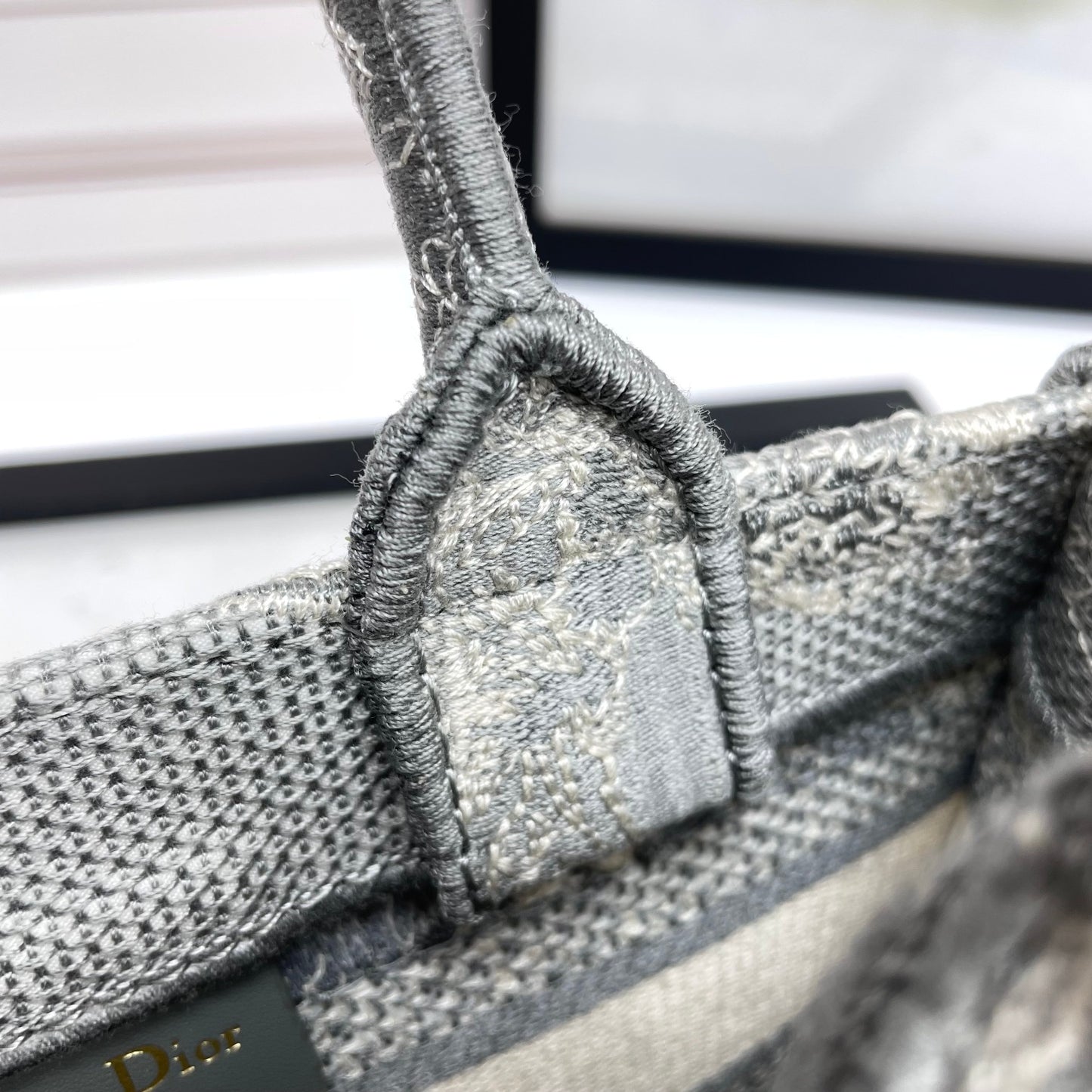 Dior Vintage Grey Embroidered Canvas Mini Tote Bag with Strap