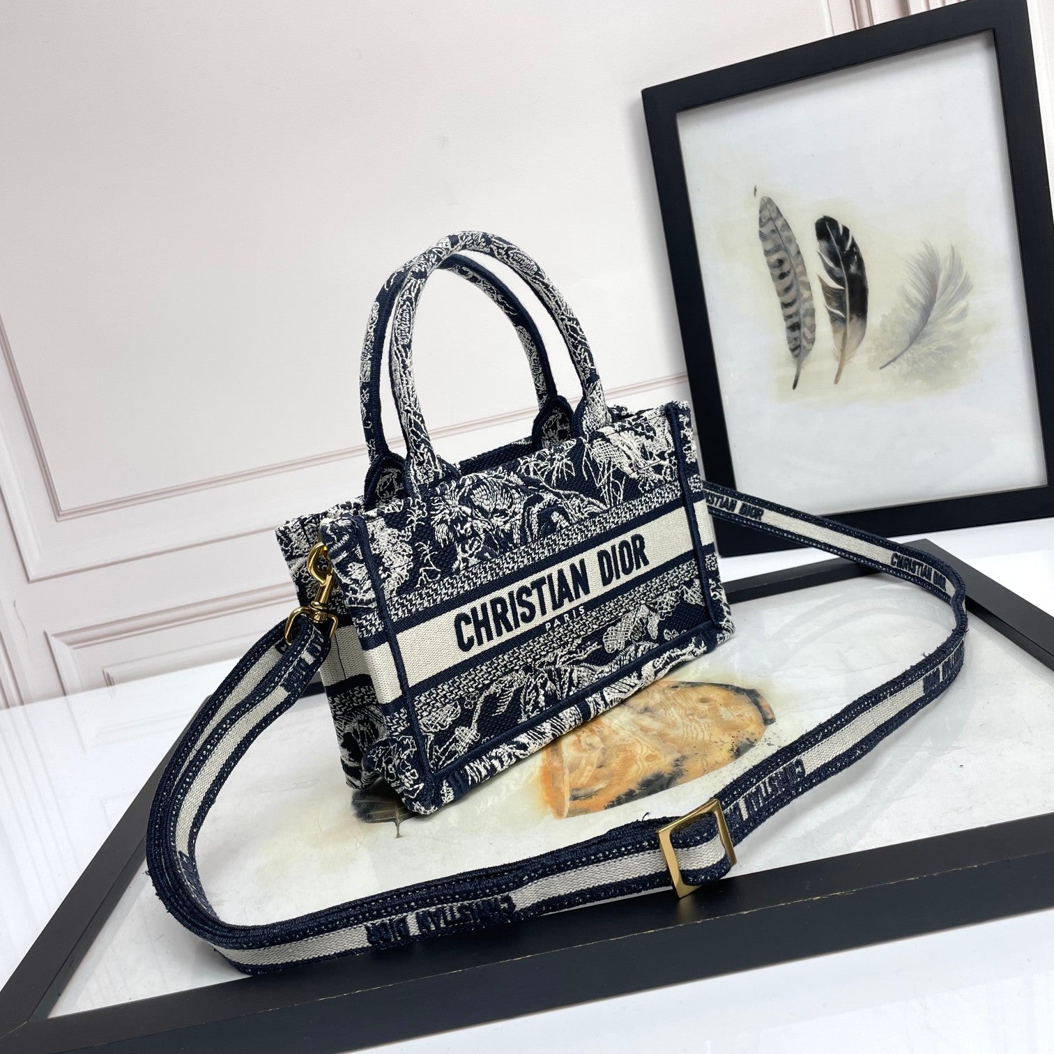 Dior Embroidered Floral Canvas Mini Tote Bag with Adjustable Crossbody Strap