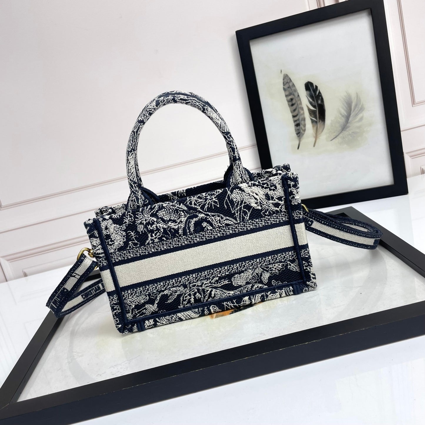 Dior Embroidered Floral Canvas Mini Tote Bag with Adjustable Crossbody Strap
