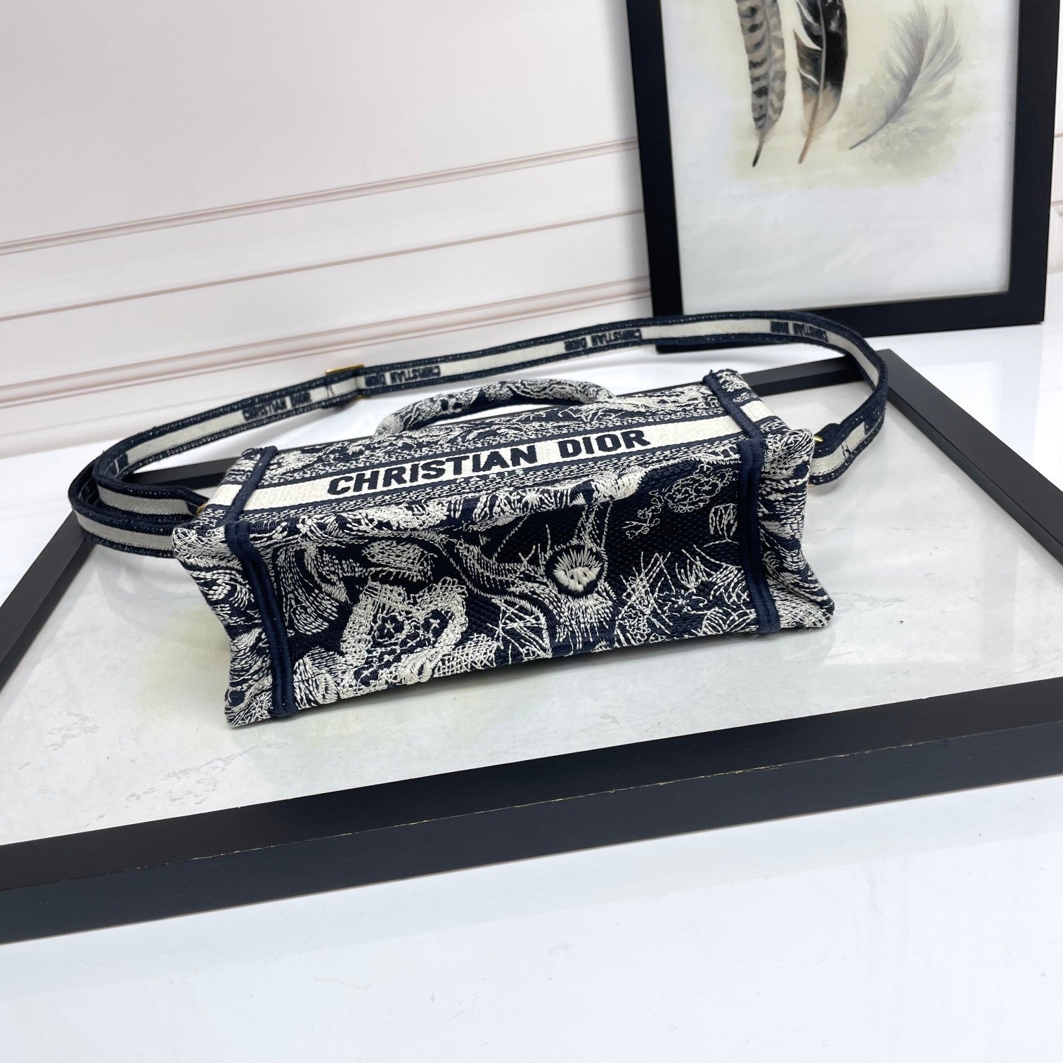 Dior Embroidered Floral Canvas Mini Tote Bag with Adjustable Crossbody Strap