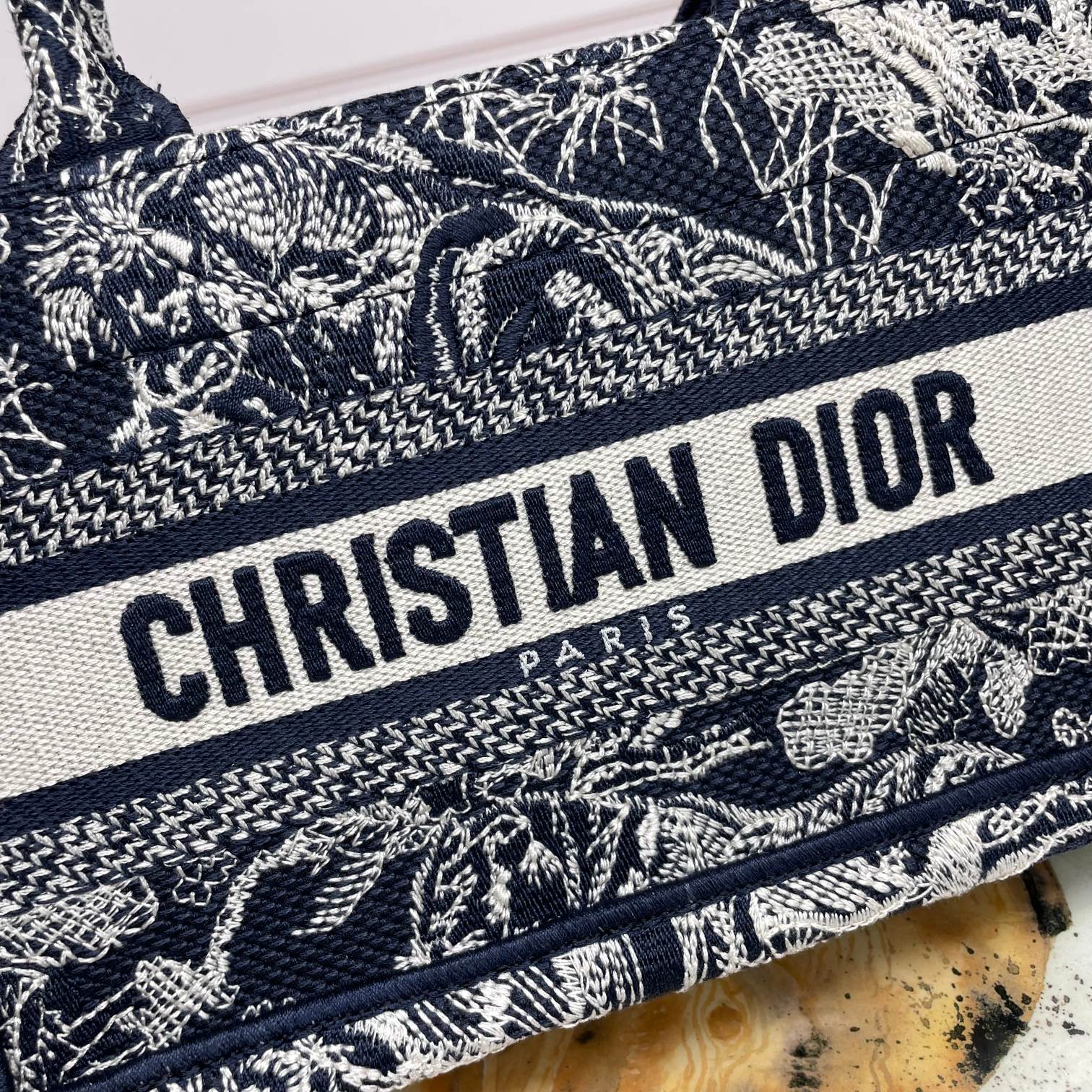 Dior Embroidered Floral Canvas Mini Tote Bag with Adjustable Crossbody Strap
