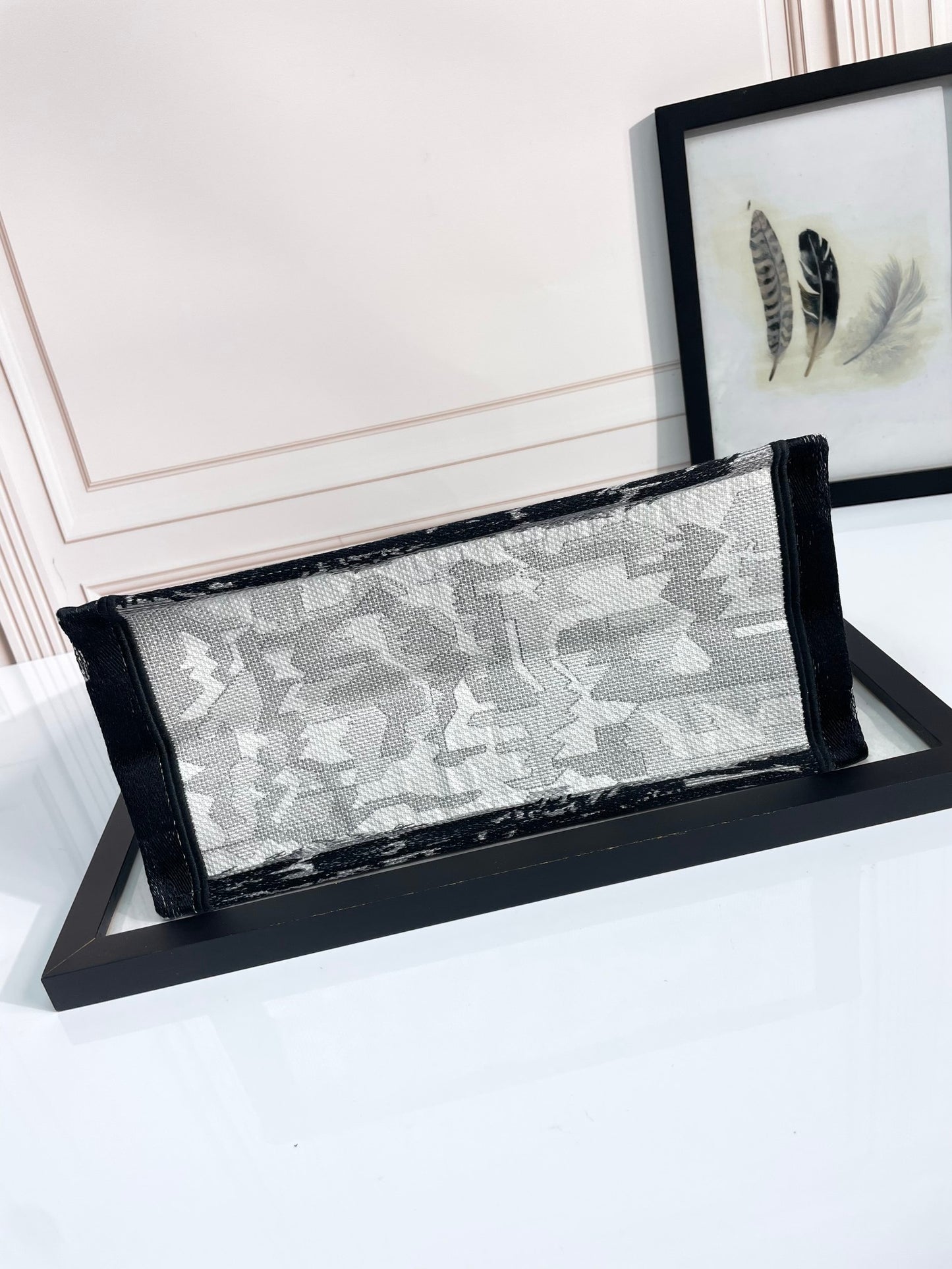 Dior Black and White Paris Eiffel Tower Woven Canvas Tote Bag