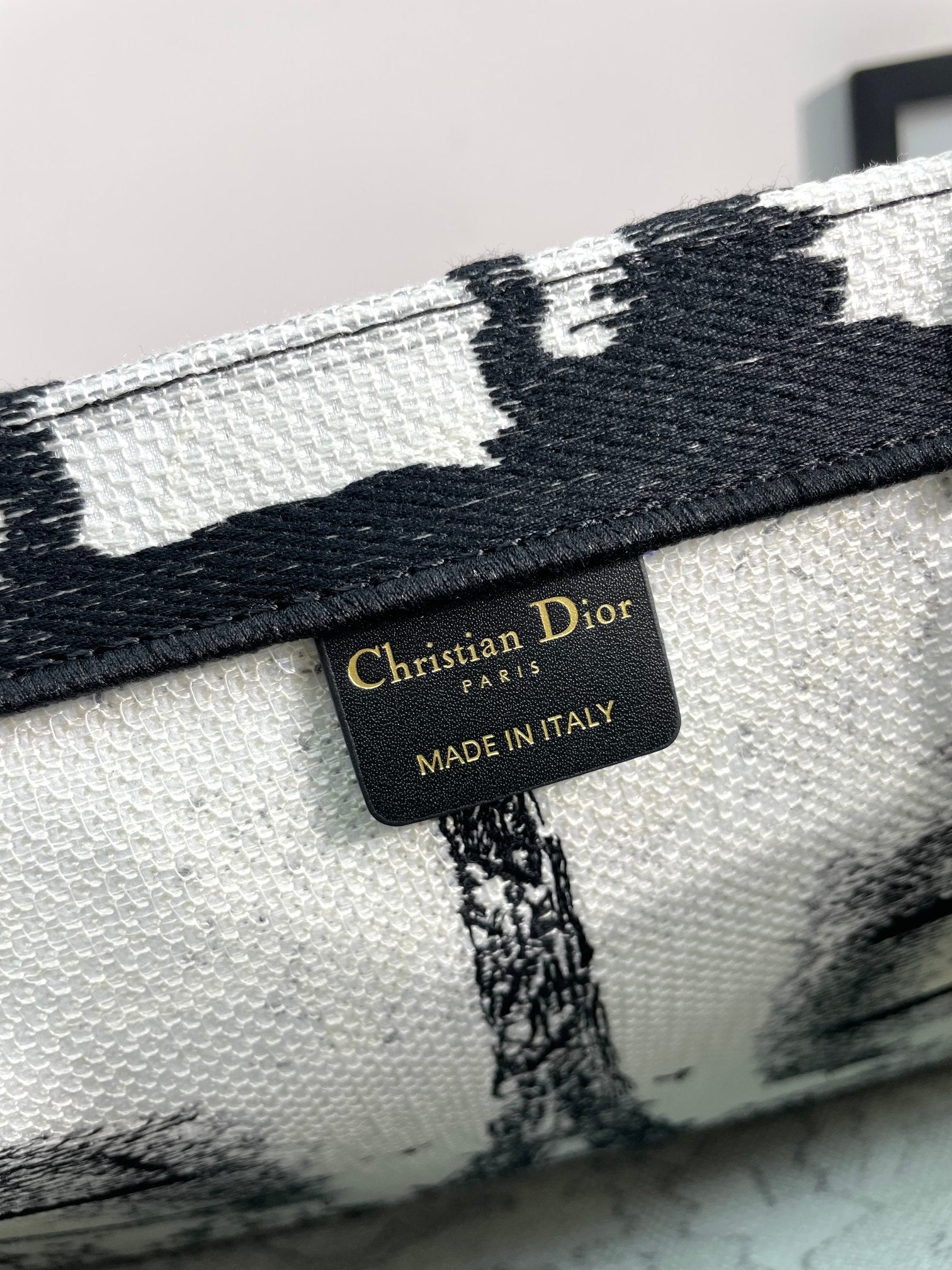 Dior Black and White Paris Eiffel Tower Embroidered Canvas Tote Bag