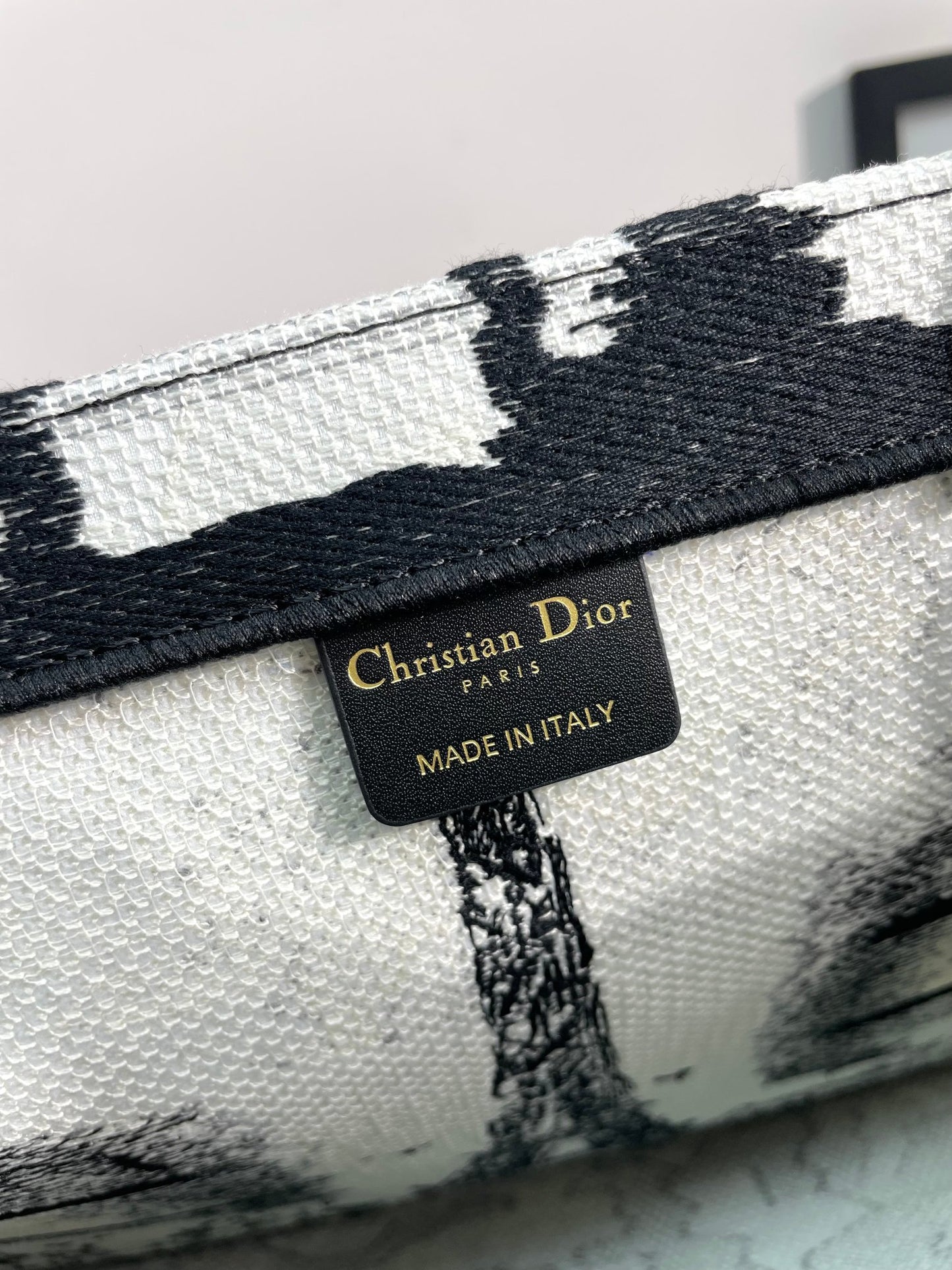 Dior Black and White Paris Eiffel Tower Woven Canvas Tote Bag