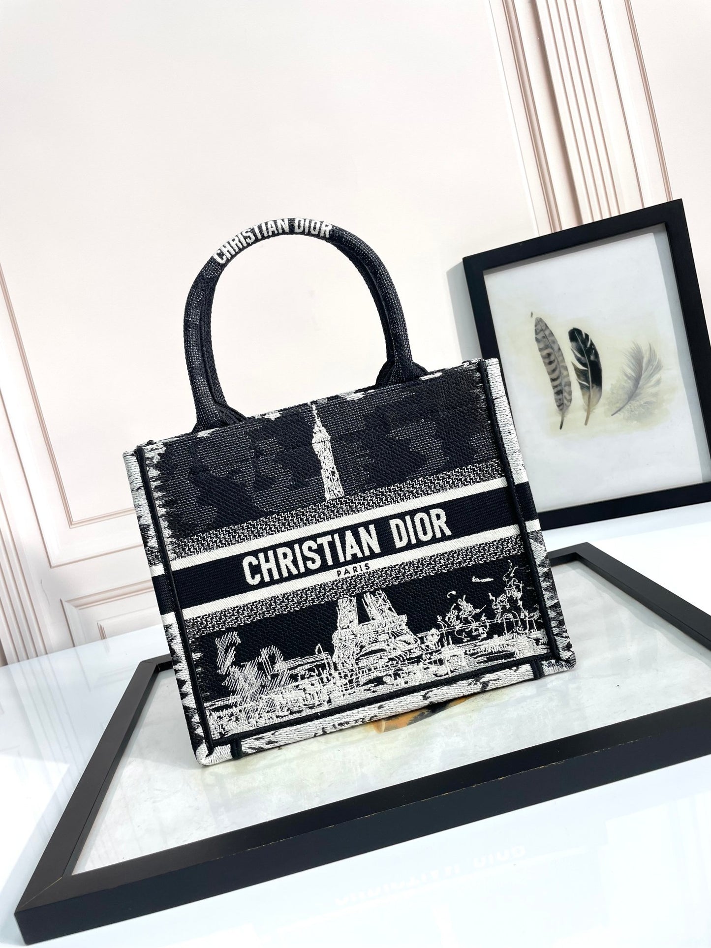 Dior Vintage Embroidered Canvas Paris Landscape Top Handle Tote Bag