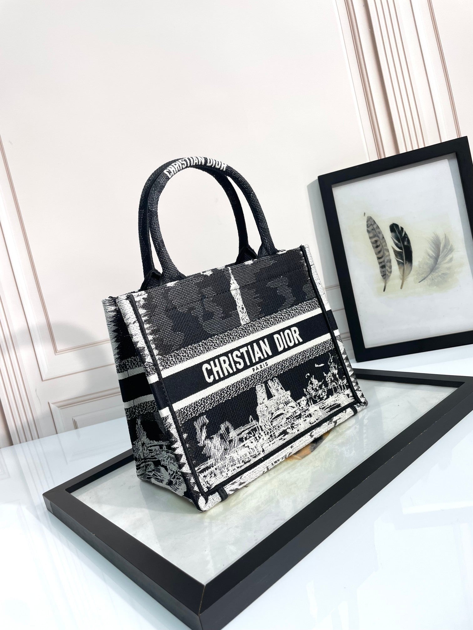 Dior Vintage Paris Eiffel Tower Embroidered Canvas Tote Handbag
