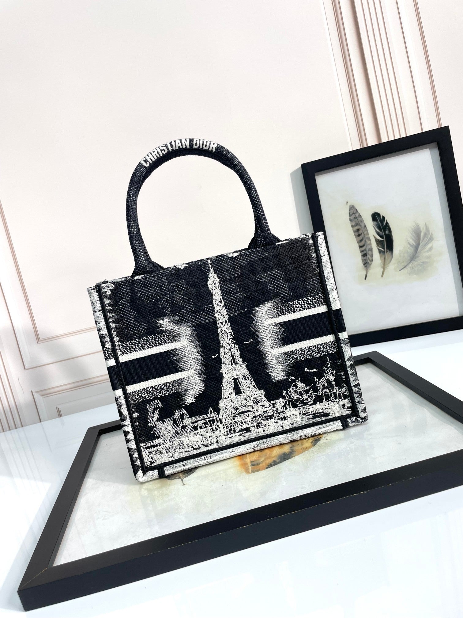 Dior Vintage Paris Eiffel Tower Embroidered Canvas Tote Handbag