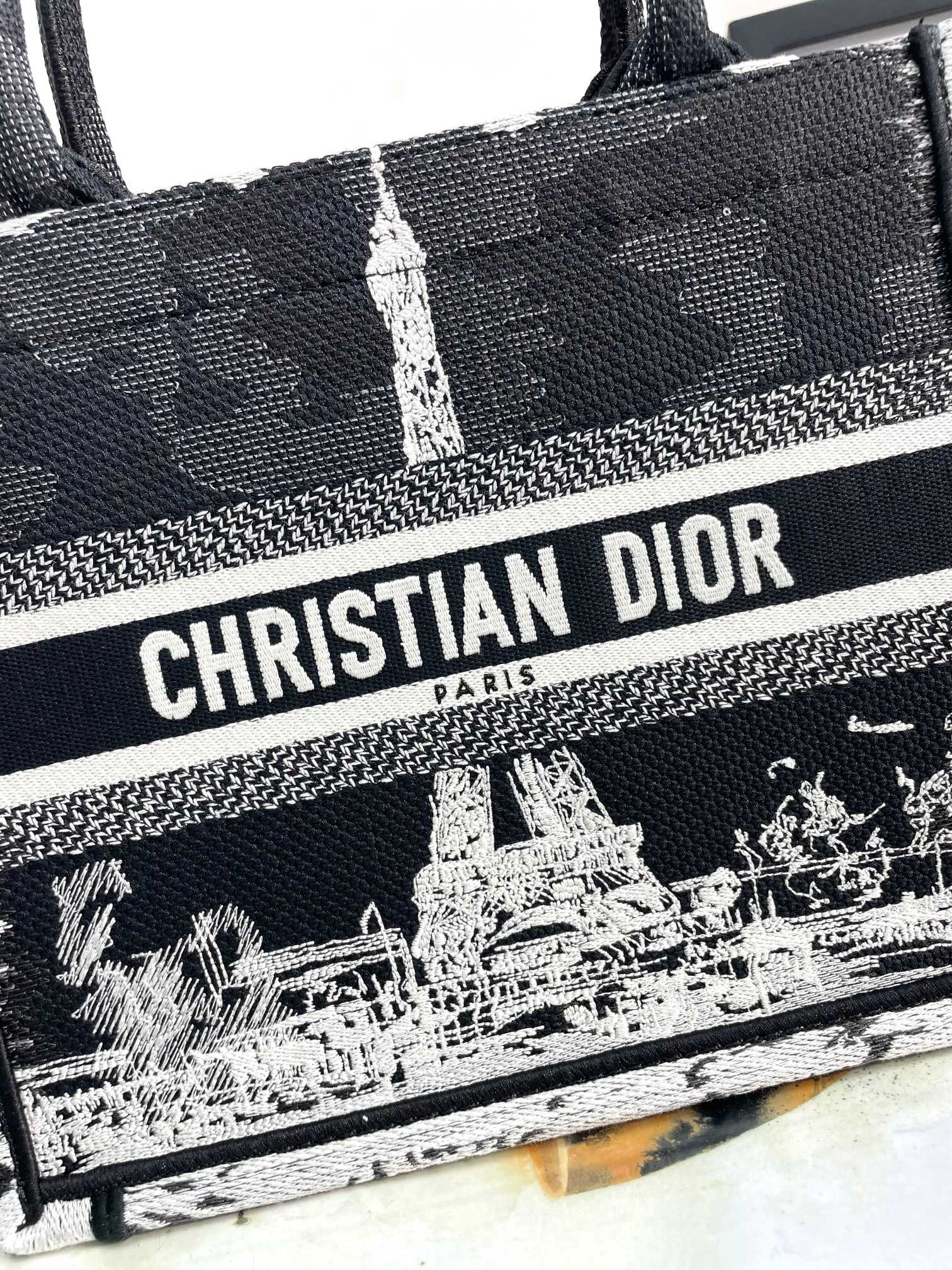 Christian Dior Small Book Tote Bag - Black and White Plan de Paris Embroidery