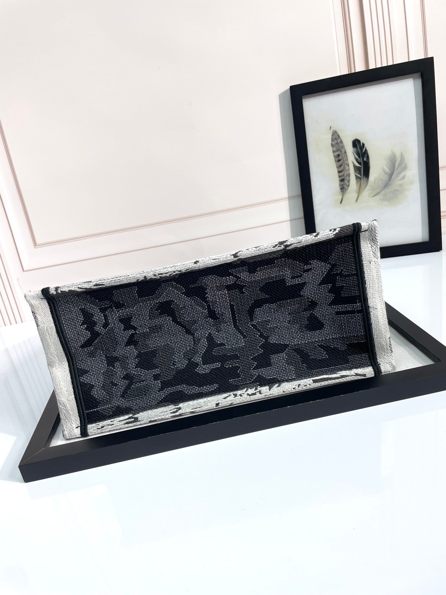 Dior Black and White Paris Eiffel Tower Embroidered Canvas Tote Bag