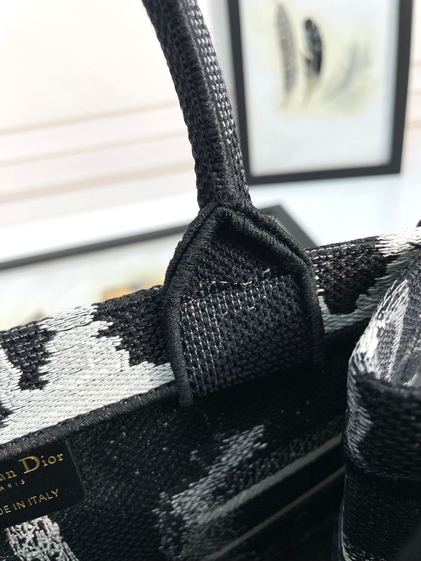 Christian Dior Medium Book Tote Plan de Paris Embroidery - Black & White