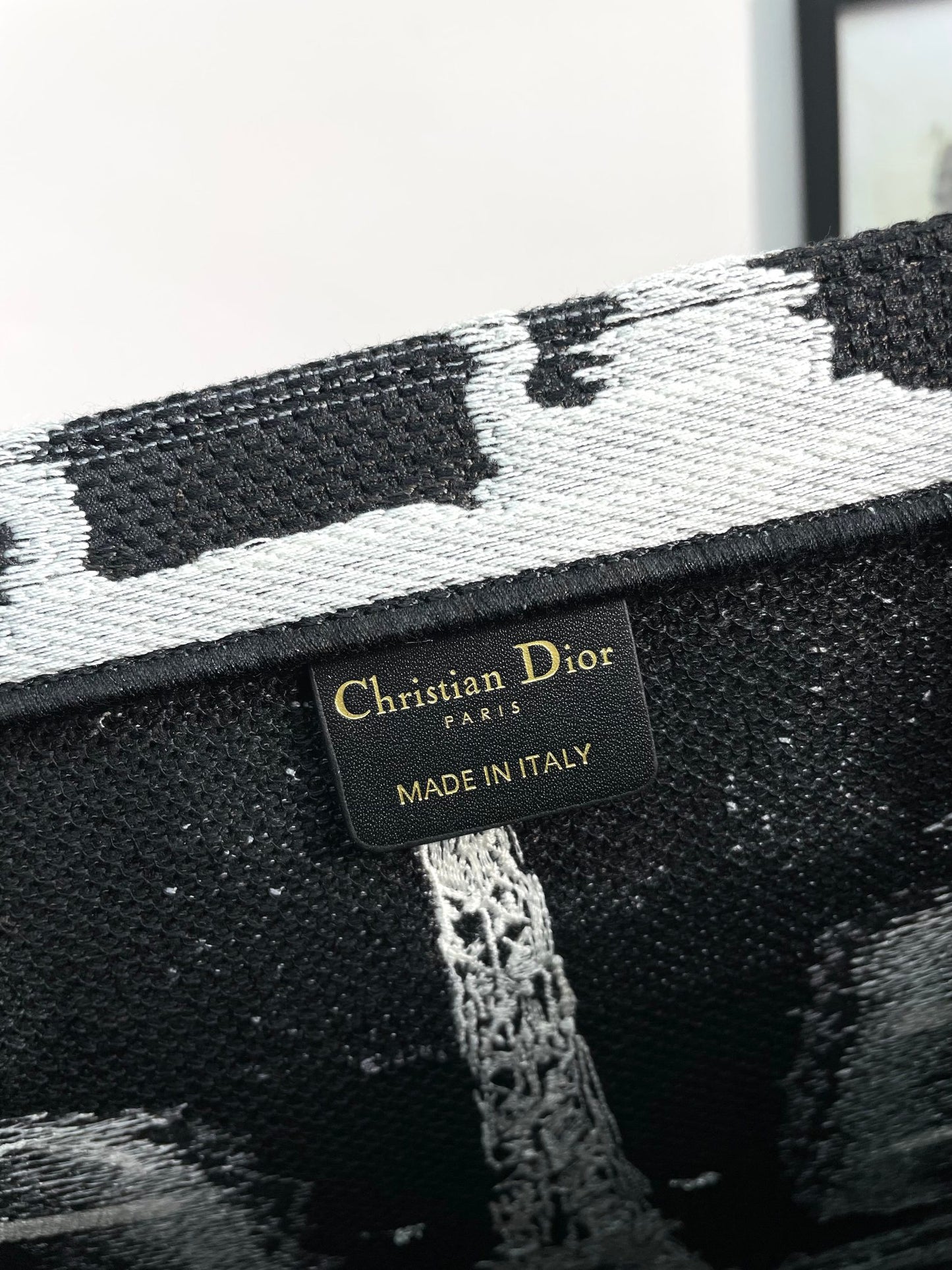 Dior Black and White Paris Eiffel Tower Canvas Tote Handbag