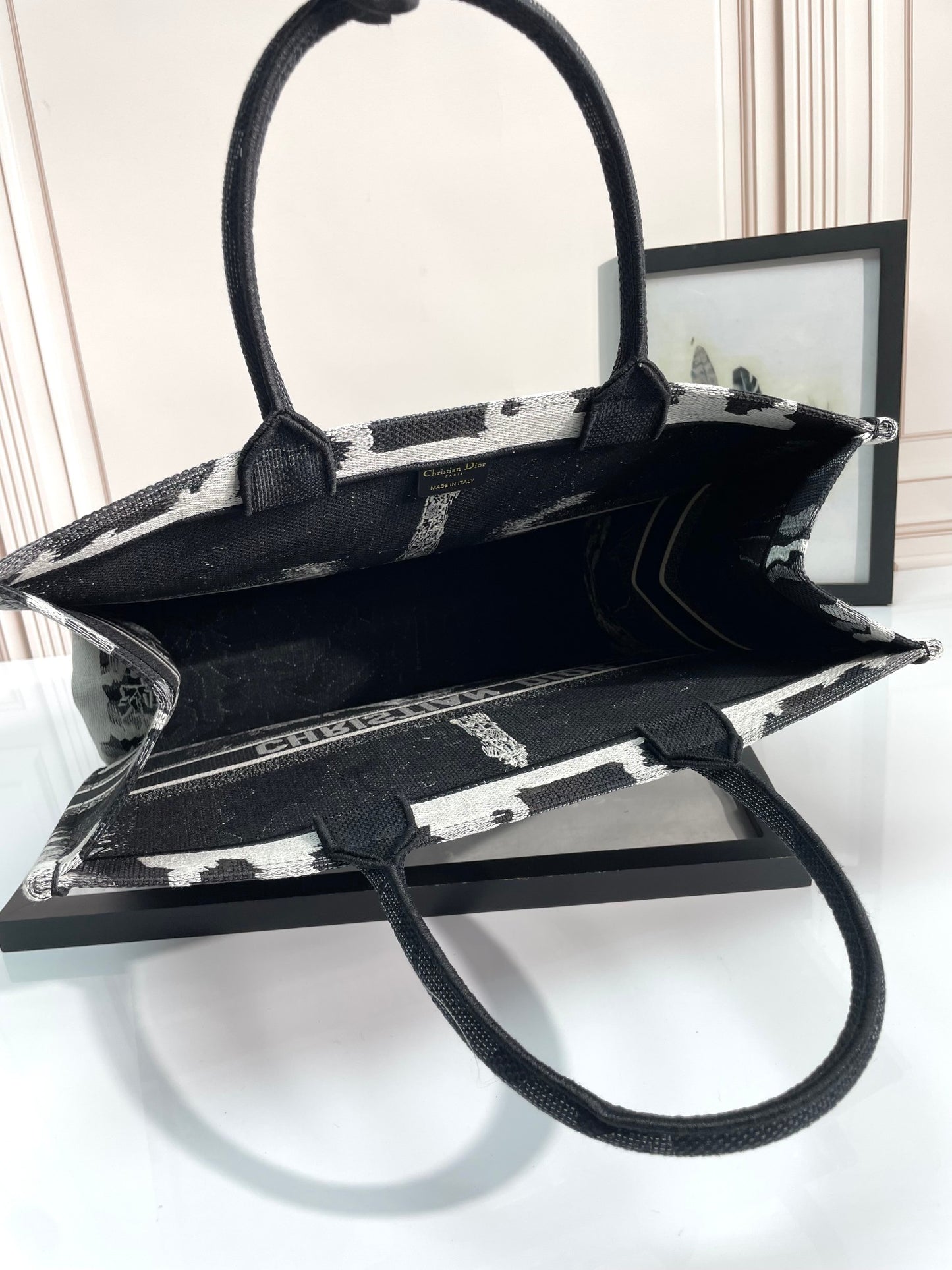 Dior Elegant Paris Eiffel Tower Embroidered Canvas Book Tote Handbag