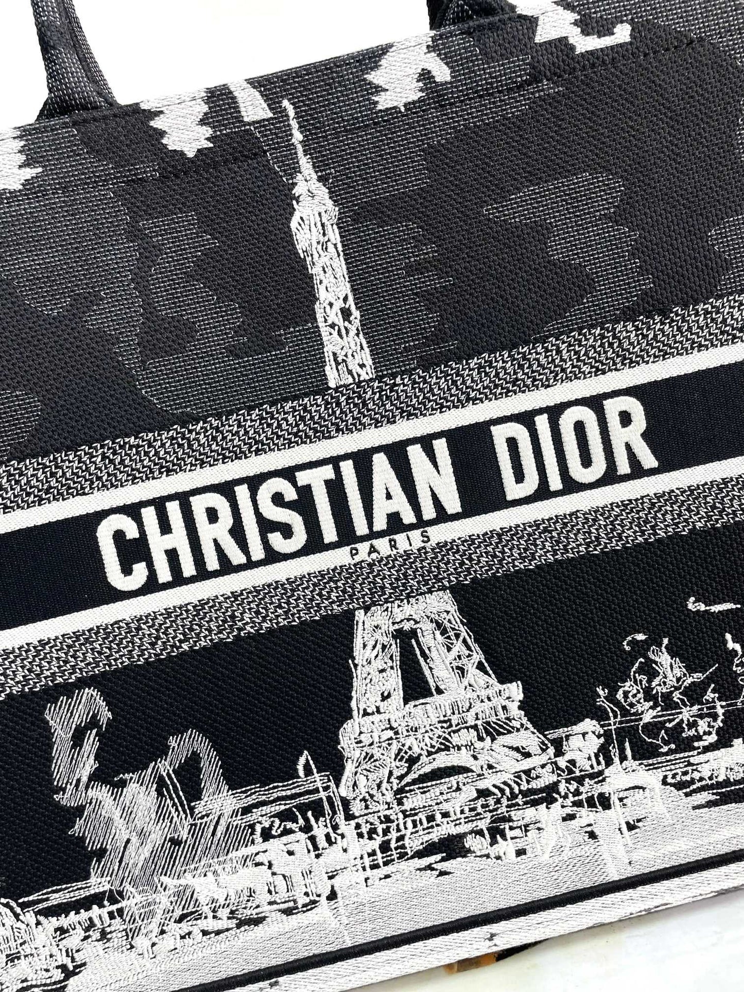 Christian Dior Medium Book Tote - Plan de Paris Black and White Embroidered Canvas