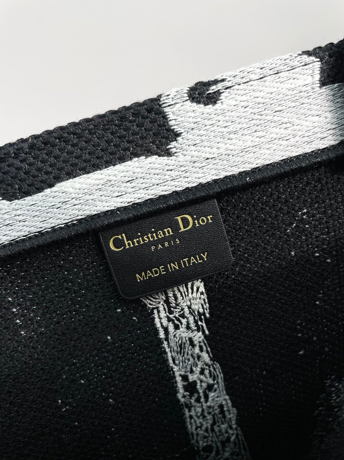 Dior Paris Eiffel Tower Canvas Tote Bag Black and White Handbag