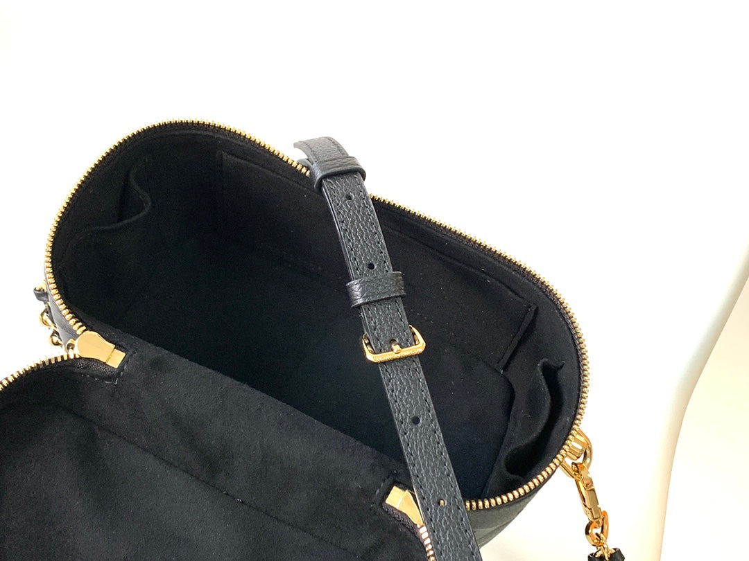 Louis Vuitton Luxury Black Embossed Leather Vanity Case Handbag with Strap
