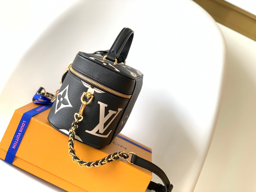 Louis Vuitton Classic Black Monogram Leather Vanity Case Bag with Gold Hardware