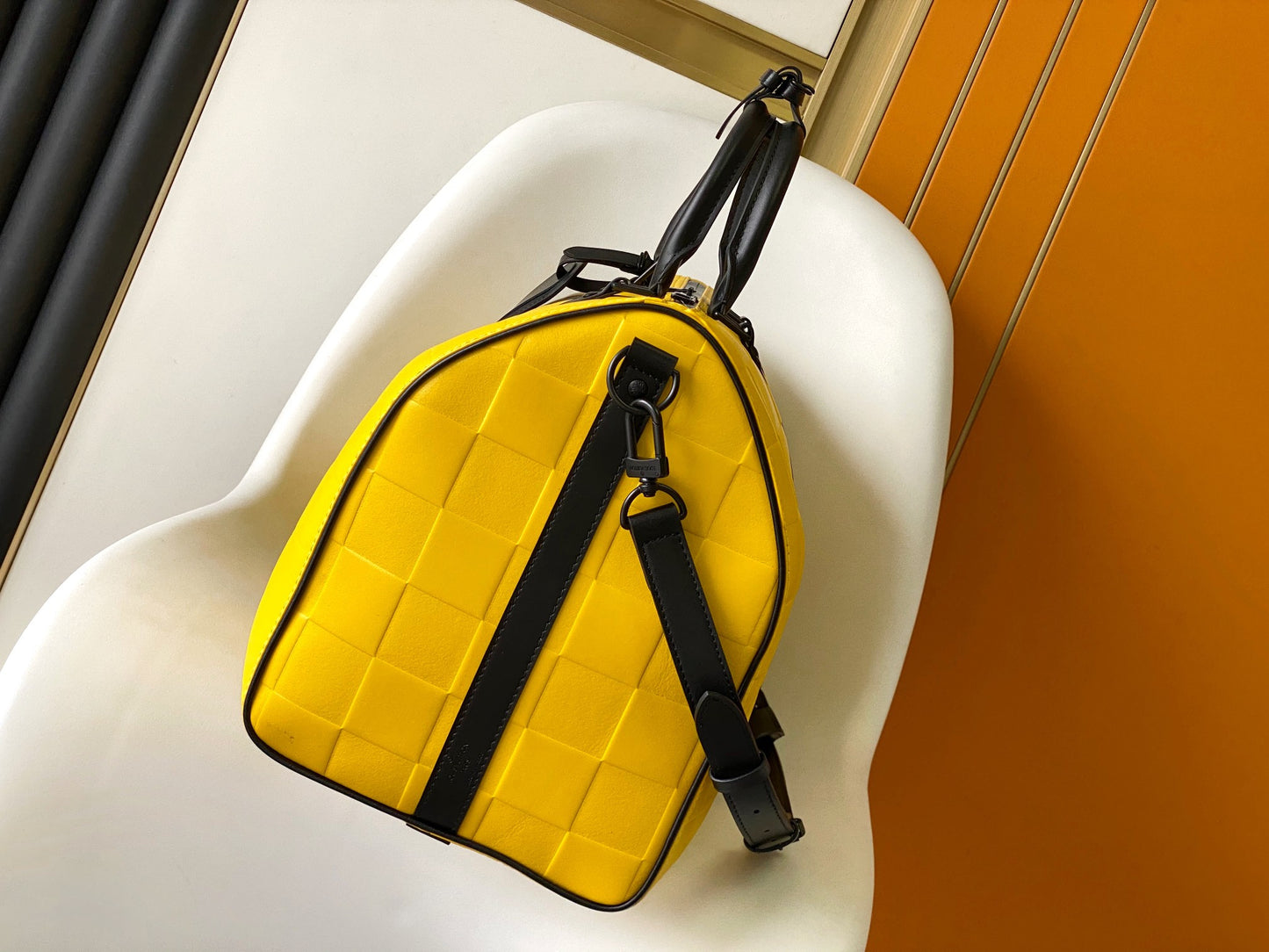 Louis Vuitton Yellow Damier Infini Keepall 50 Leather Duffel Bag
