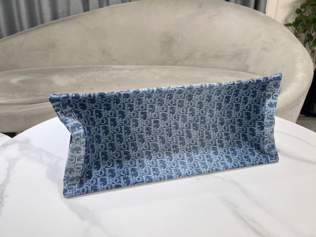 Dior Vintage Blue Monogram Jacquard Tote Bag Large Travel Handbag