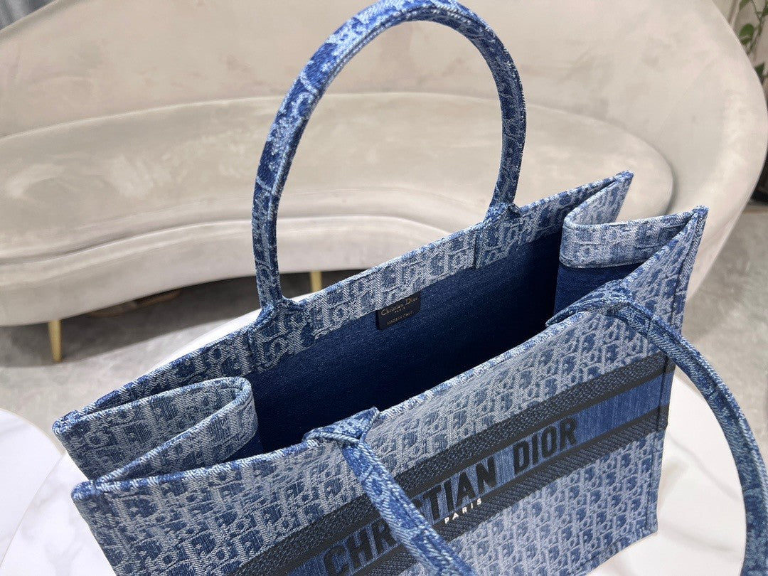 Dior Vintage Blue Monogram Jacquard Tote Bag Large Travel Handbag
