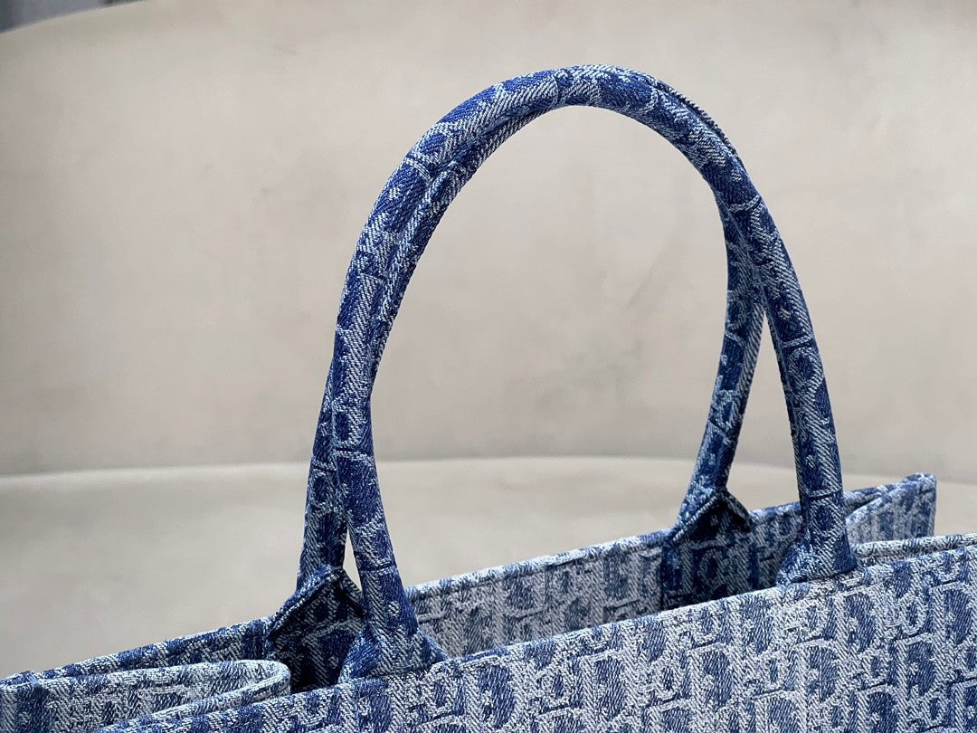Dior Structured Blue Monogram Canvas Tote Bag with Top Handles