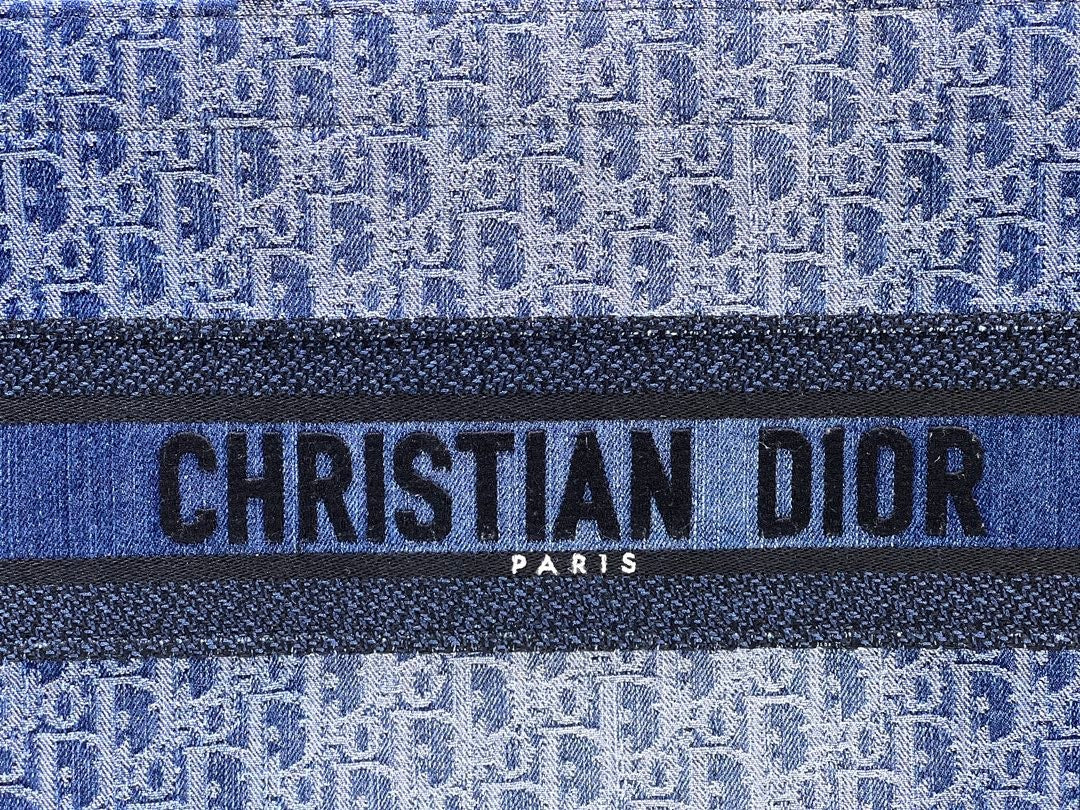 Dior Structured Blue Monogram Canvas Tote Bag with Top Handles