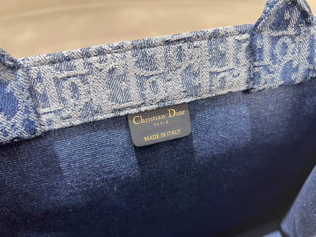 Dior Structured Blue Monogram Canvas Tote Bag with Top Handles