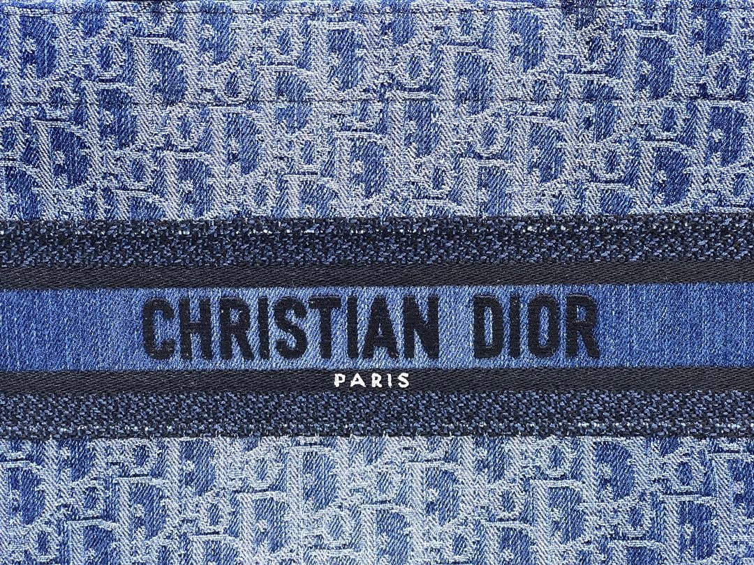 Dior Blue Monogram Embroidered Canvas Tote Bag Top Handle Handbag