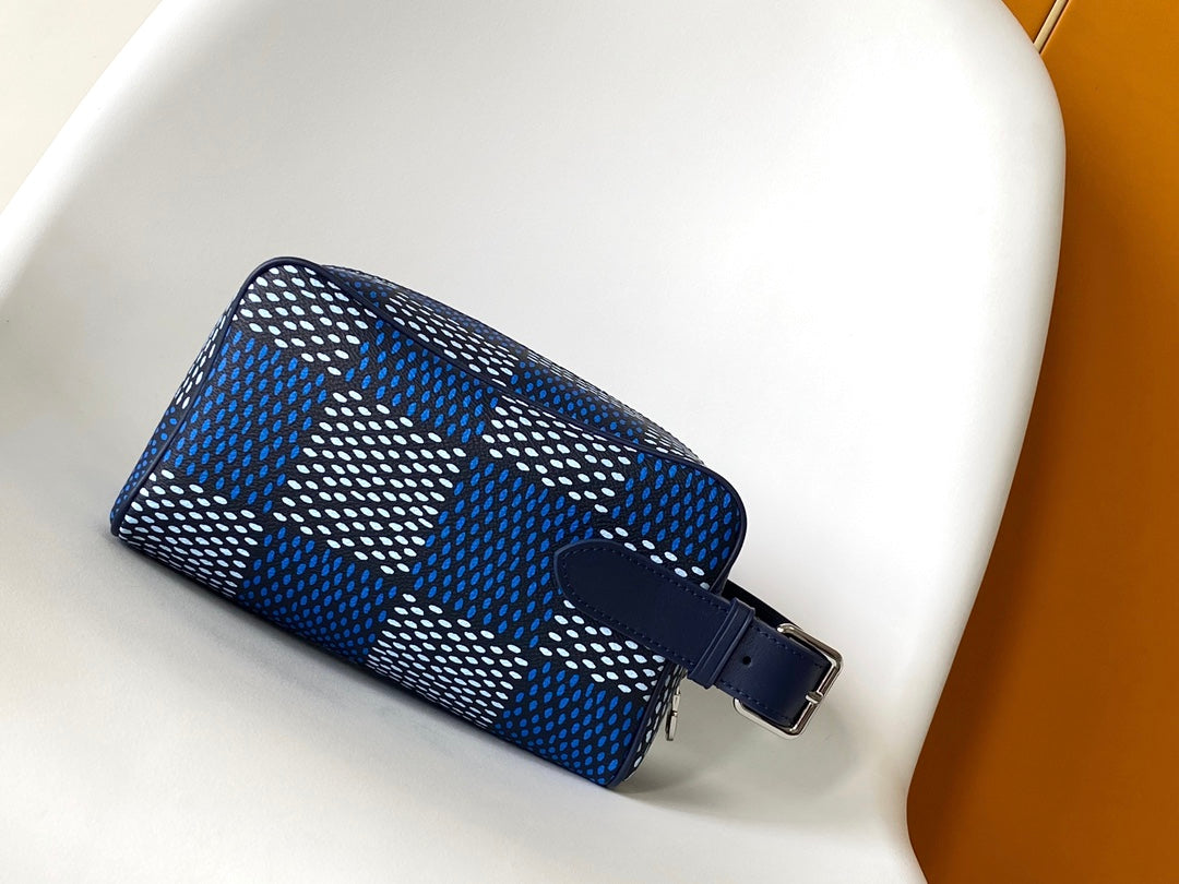 Louis Vuitton Blue Checkered Travel Toiletry Bag Dopp Kit with Handle