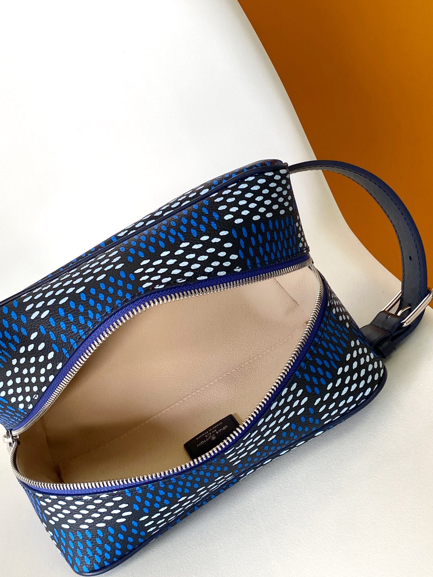 Louis Vuitton Blue Checkered Travel Toiletry Bag Dopp Kit with Handle