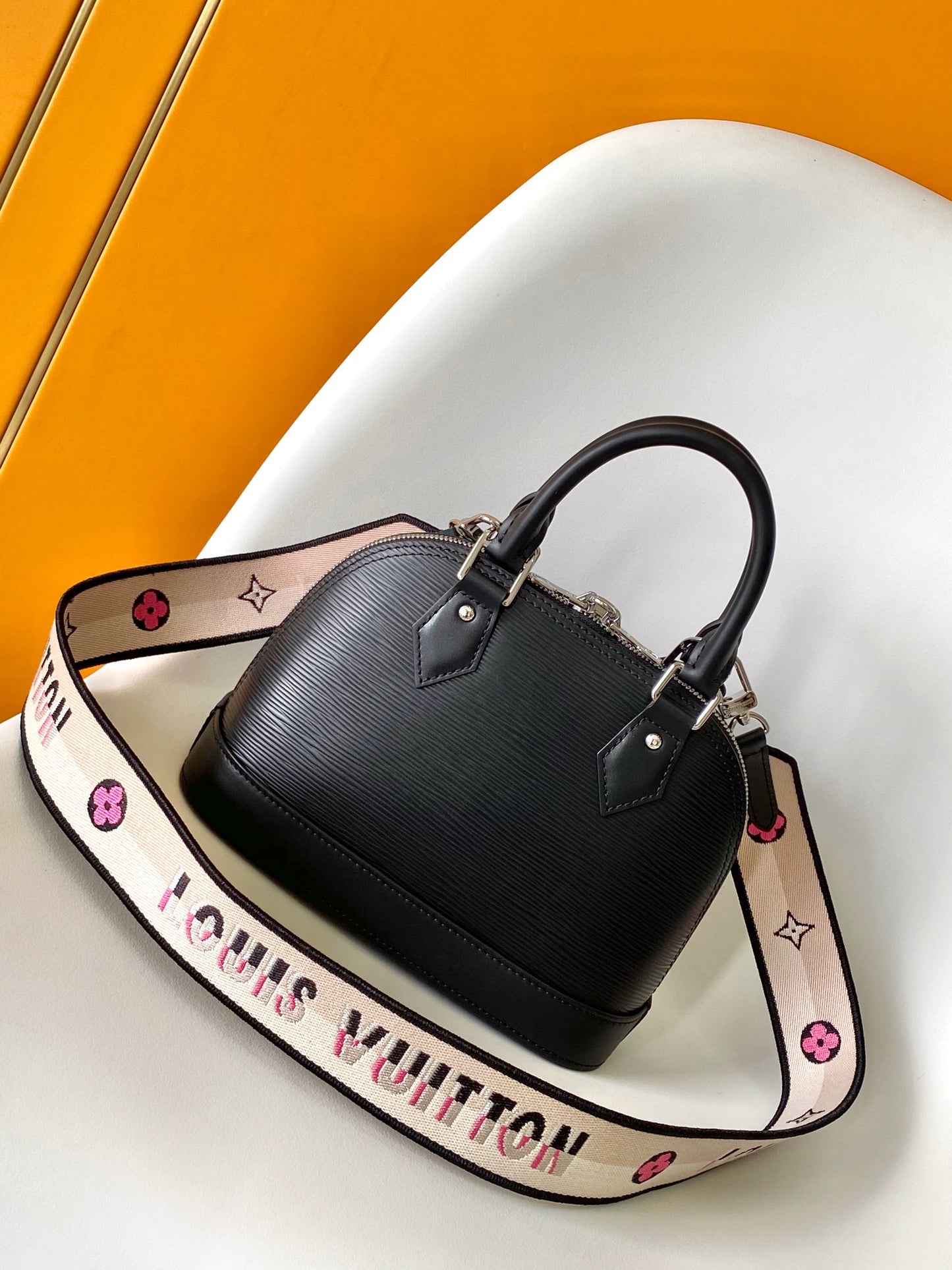 Louis Vuitton Black Textured Leather Dome Handbag with Wide Shoulder Strap