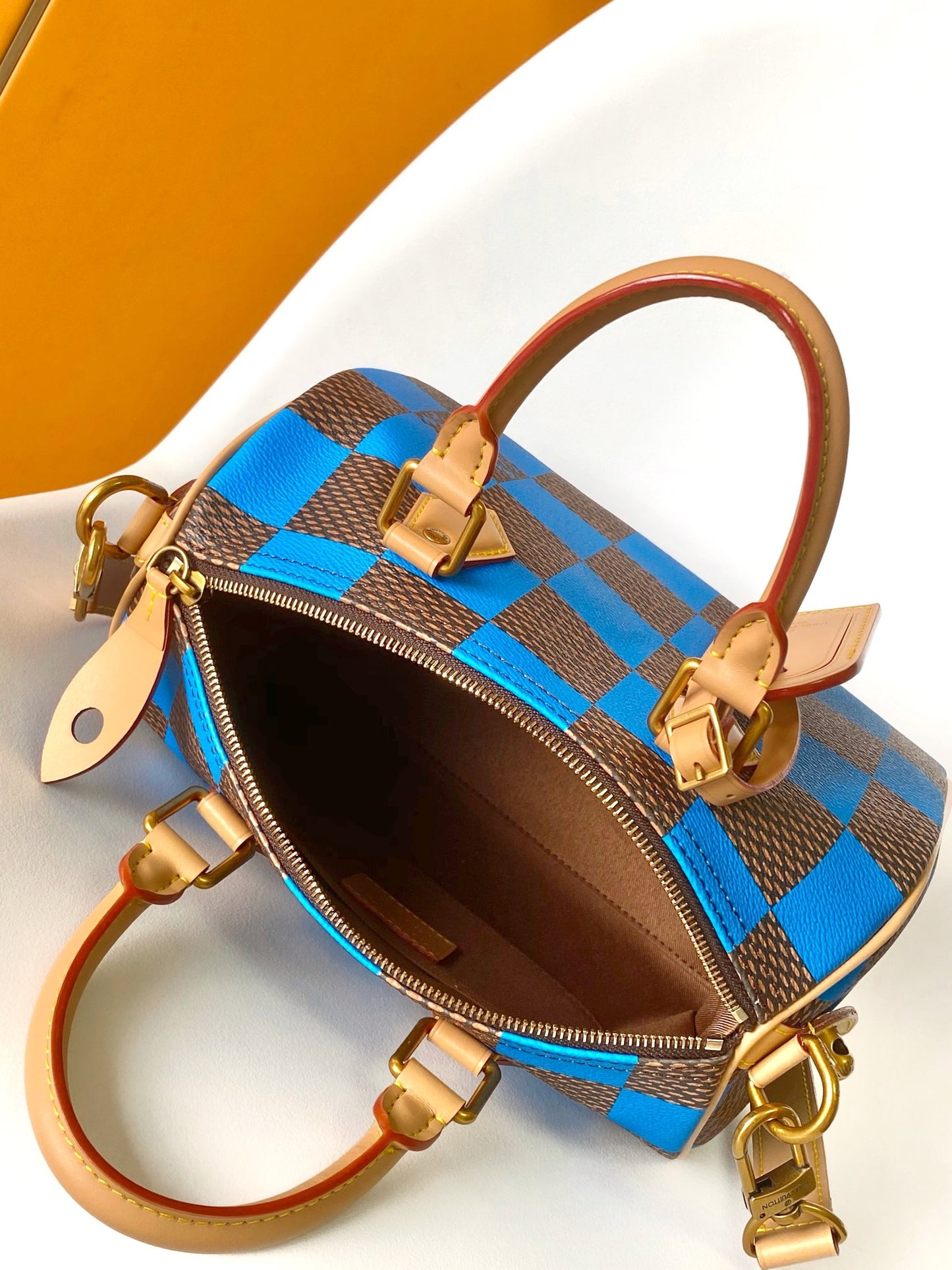 Louis Vuitton Blue and Brown Checkerboard Leather Duffle Bag with Shoulder Strap